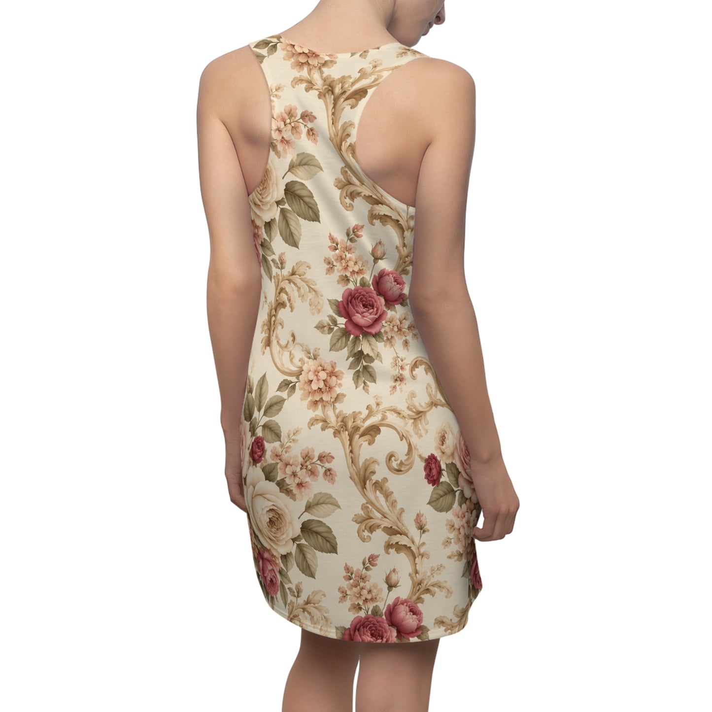 Floral Vintage Racerback Dress — Cream Rose All-Over Print