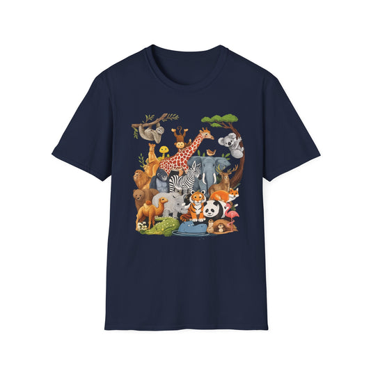 Safari Jungle Animals T-Shirt — Cute Giraffe, Zebra & Elephant Graphic Tee