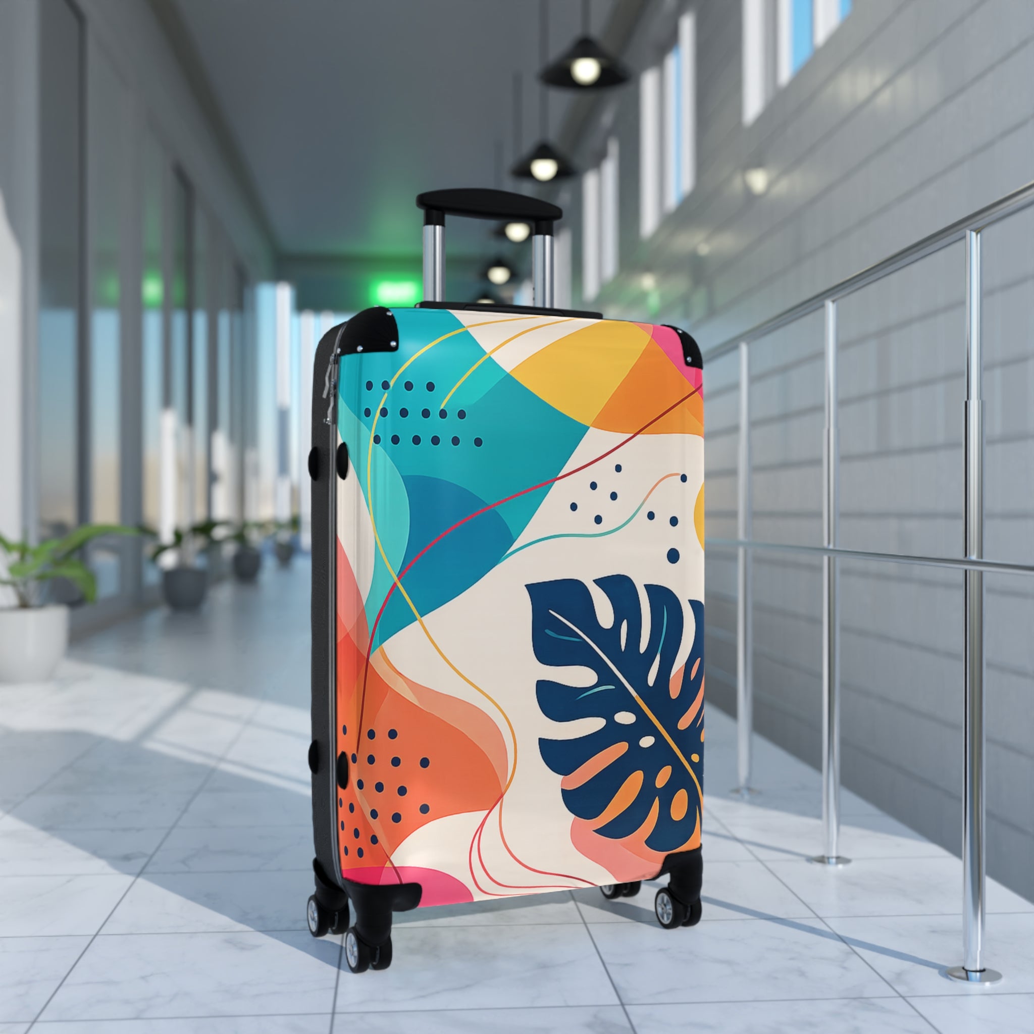 Tropical Abstract Carry-On Suitcase – Colorful Leaf Print Travel Luggage