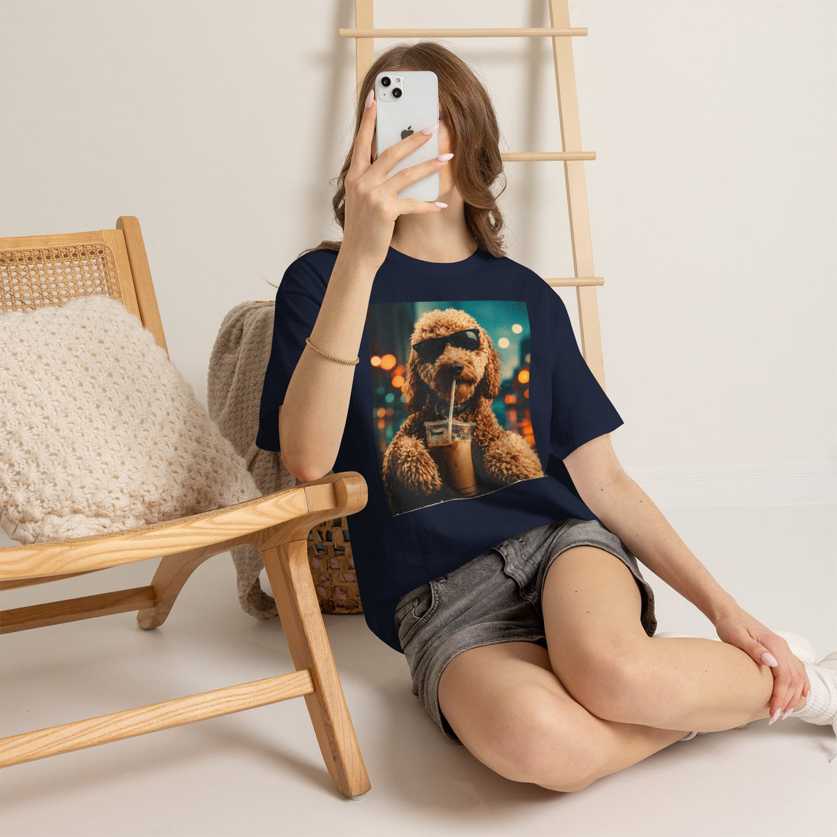 Dog with Coffee T-Shirt — Cool Poodle Drinking Iced Coffee Graphic Tee