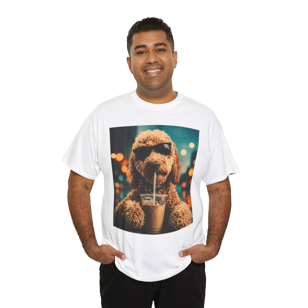 Dog with Coffee T-Shirt — Cool Poodle Drinking Iced Coffee Graphic Tee