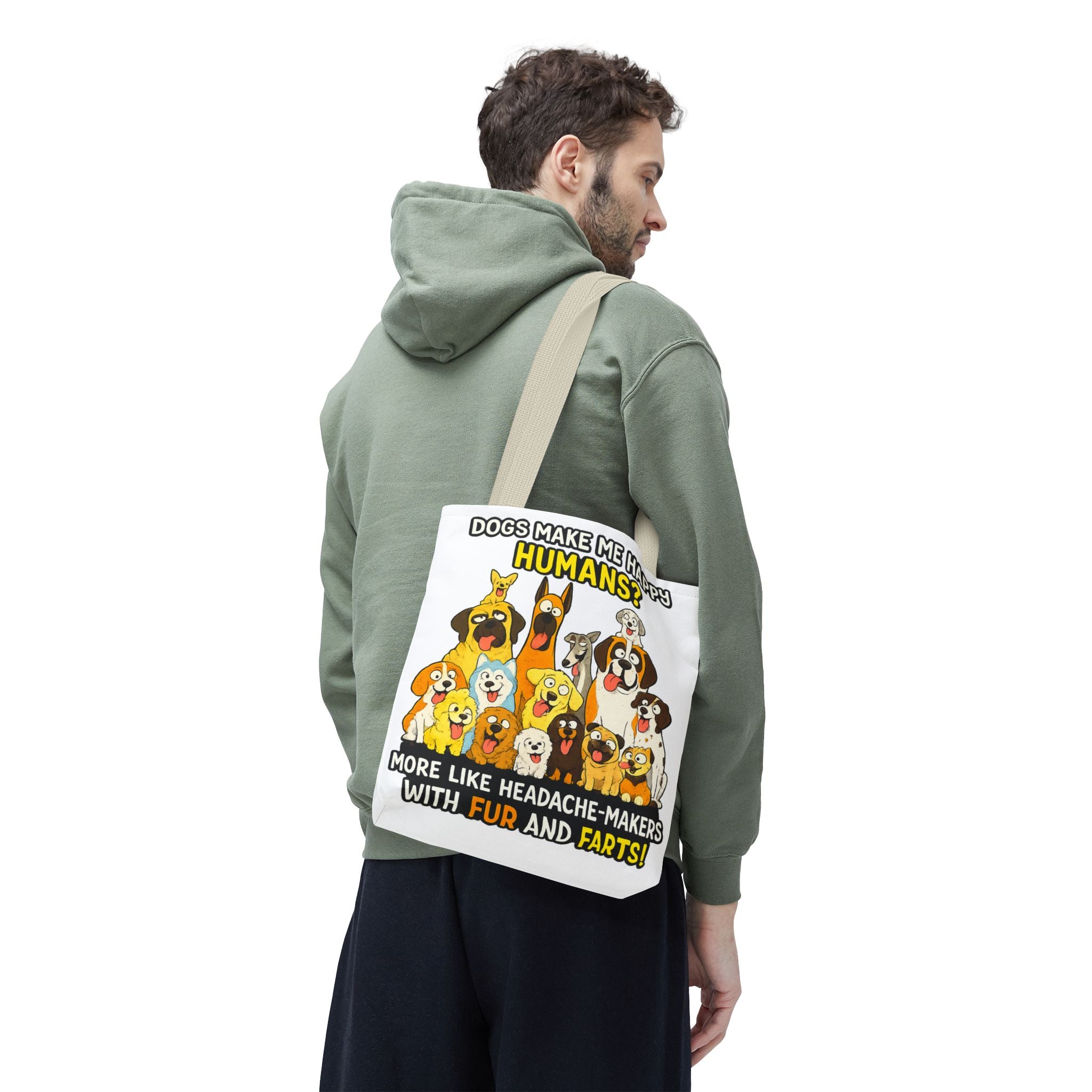 Dog Lover Tote Bag — "Dogs Make Me Happy, Humans? More Like Headache-Makers" Cute Cartoon Dogs