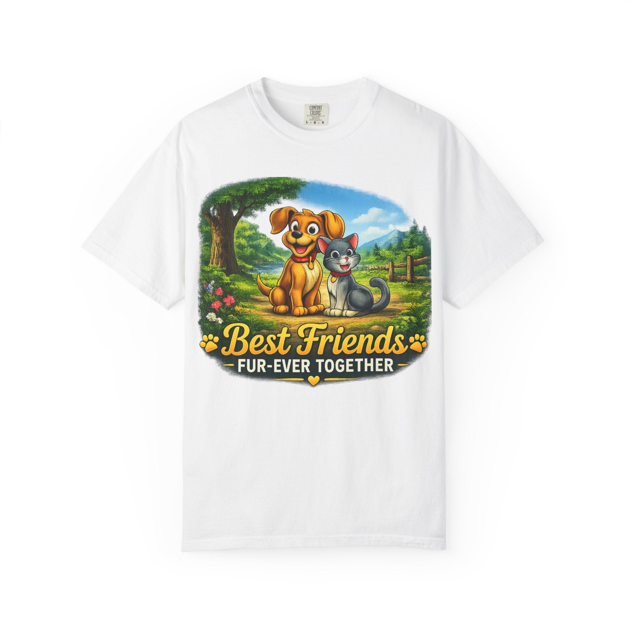 Best Friends T-Shirt — "Fur-Ever Together" Cute Dog & Cat Graphic Tee