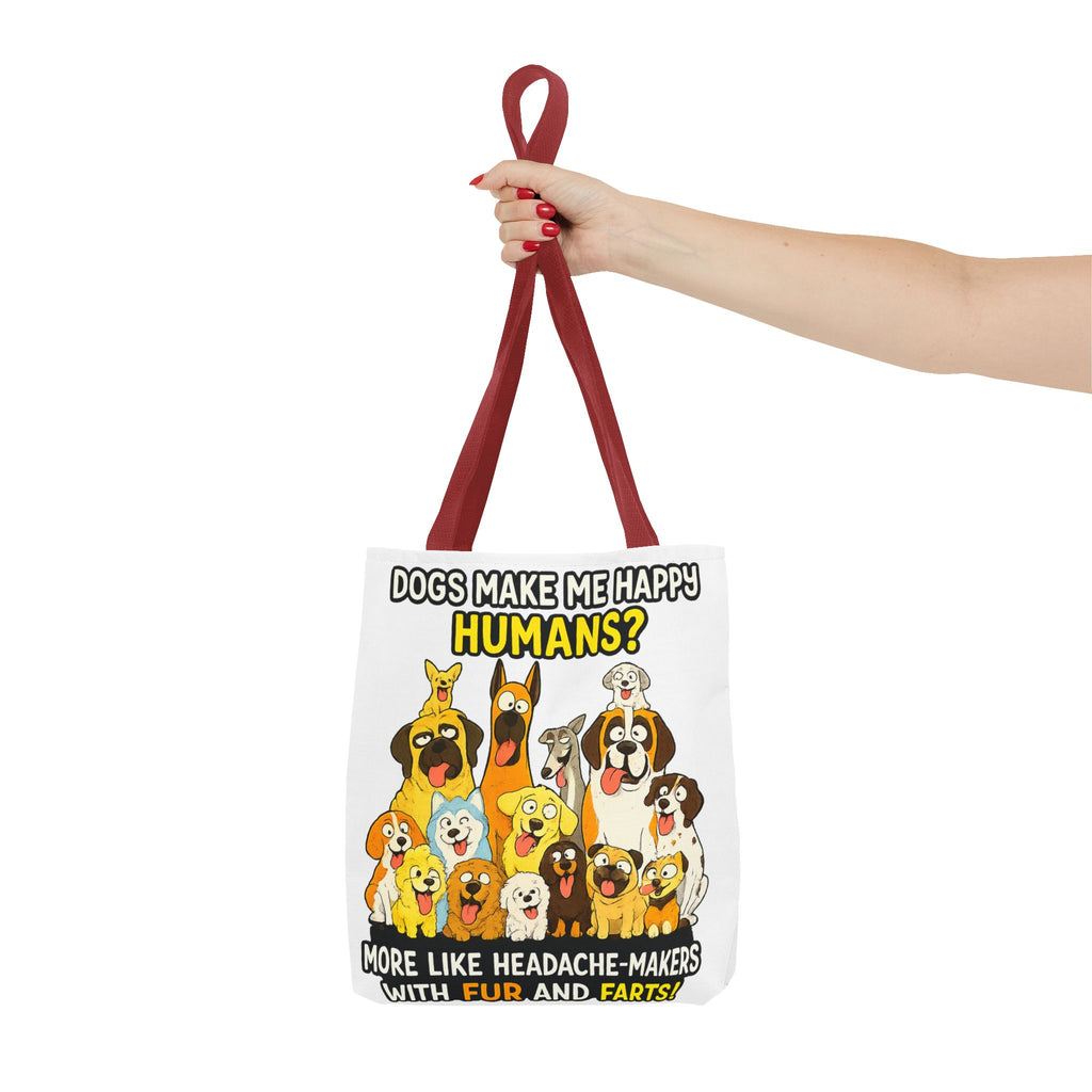 Dog Lover Tote Bag — "Dogs Make Me Happy, Humans? More Like Headache-Makers" Cute Cartoon Dogs