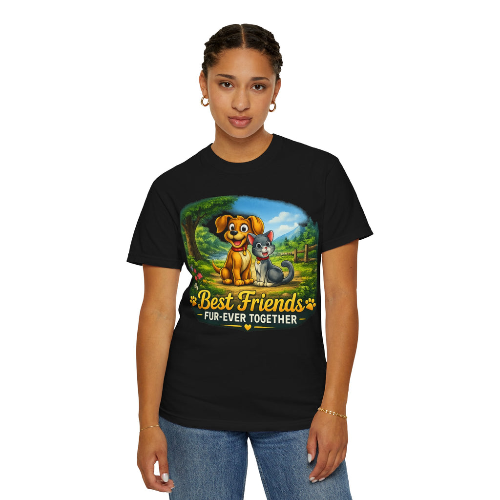 Best Friends T-Shirt — "Fur-Ever Together" Cute Dog & Cat Graphic Tee