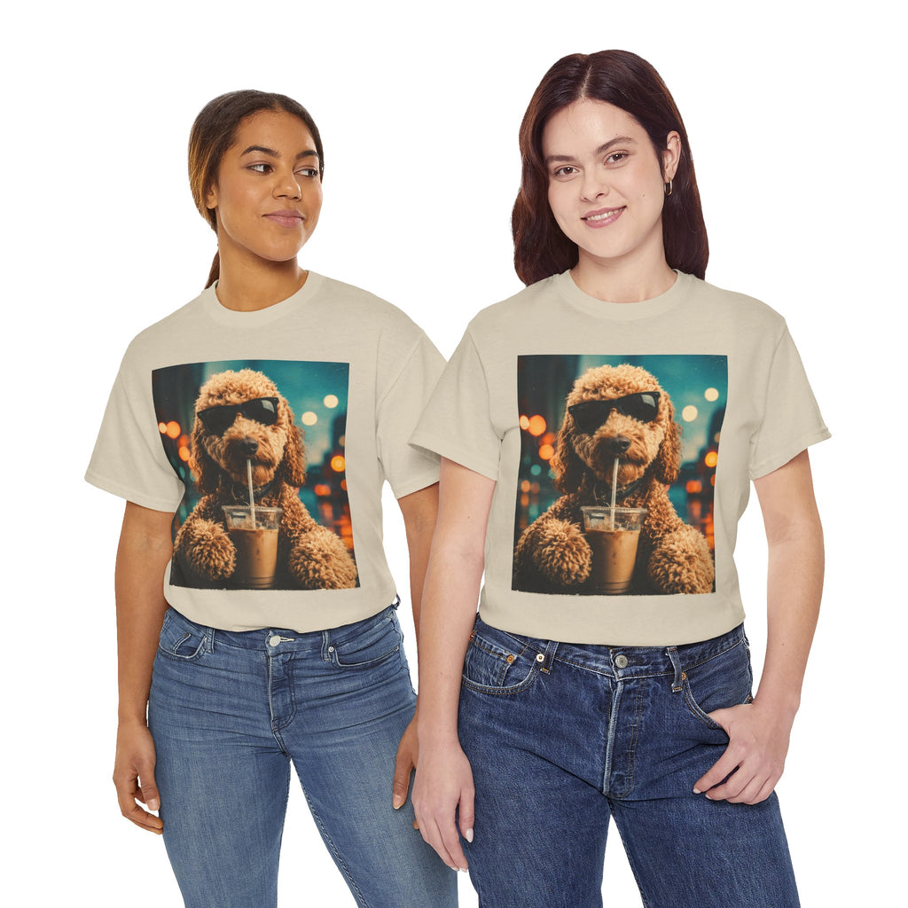 Dog with Coffee T-Shirt — Cool Poodle Drinking Iced Coffee Graphic Tee