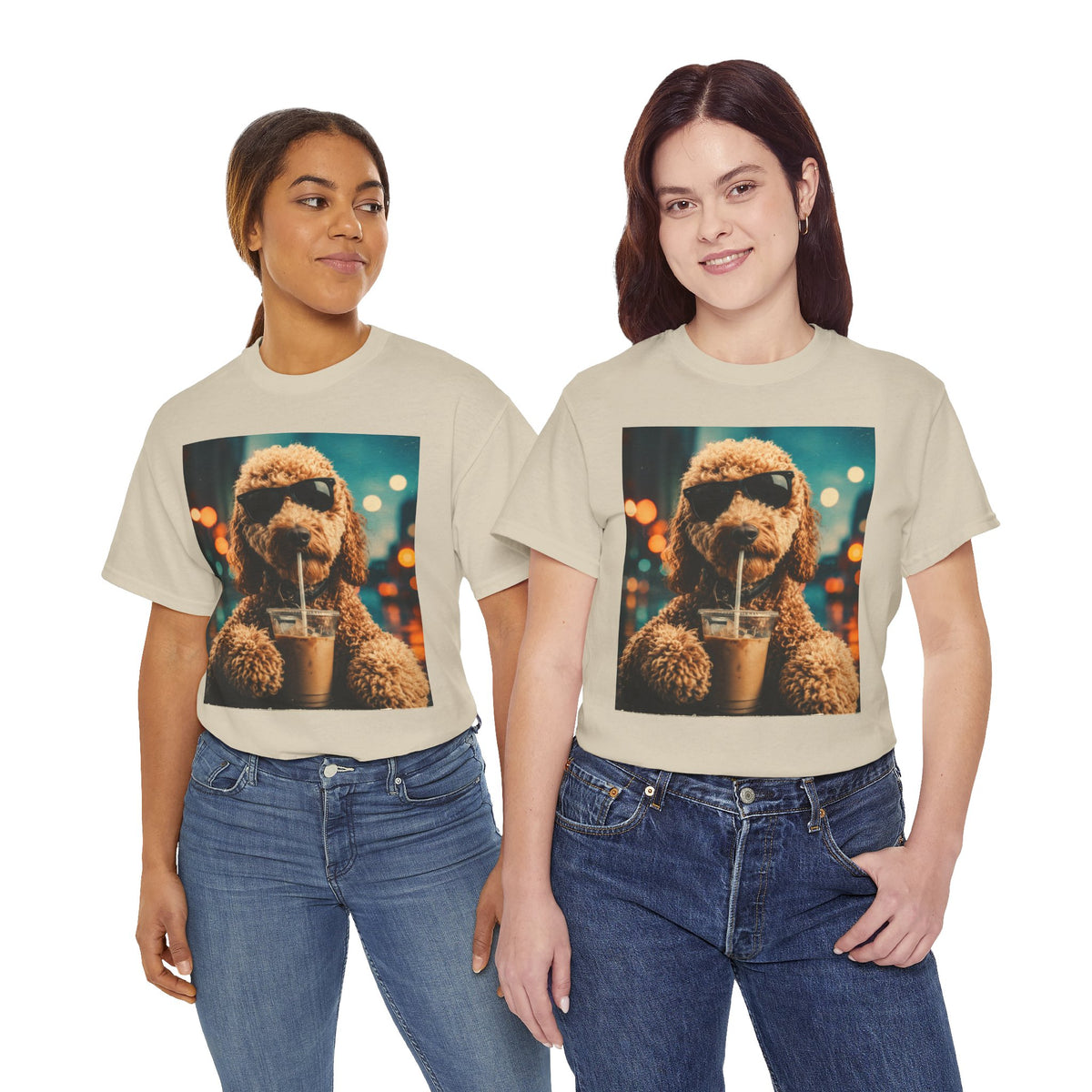 Dog with Coffee T-Shirt — Cool Poodle Drinking Iced Coffee Graphic Tee