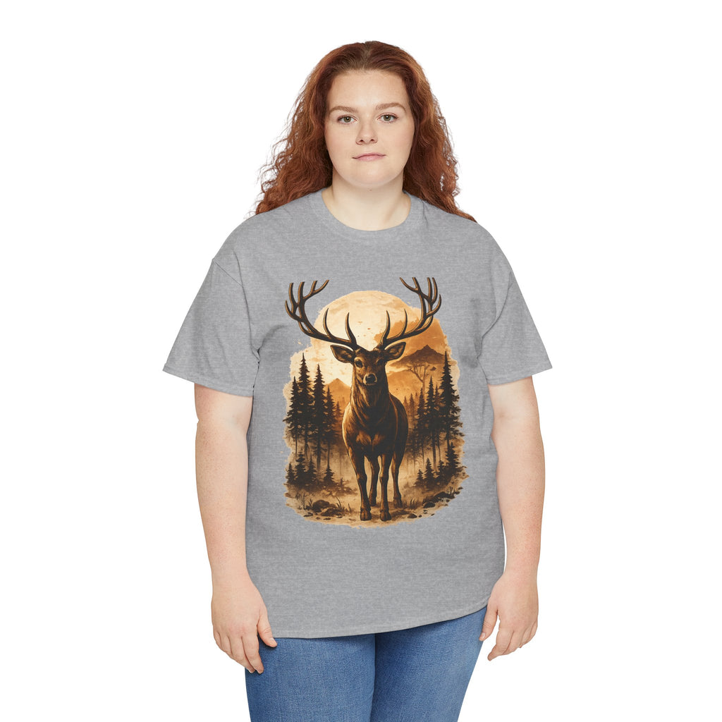 Deer Sunset Graphic Tee — Wilderness Stag Nature T-Shirt