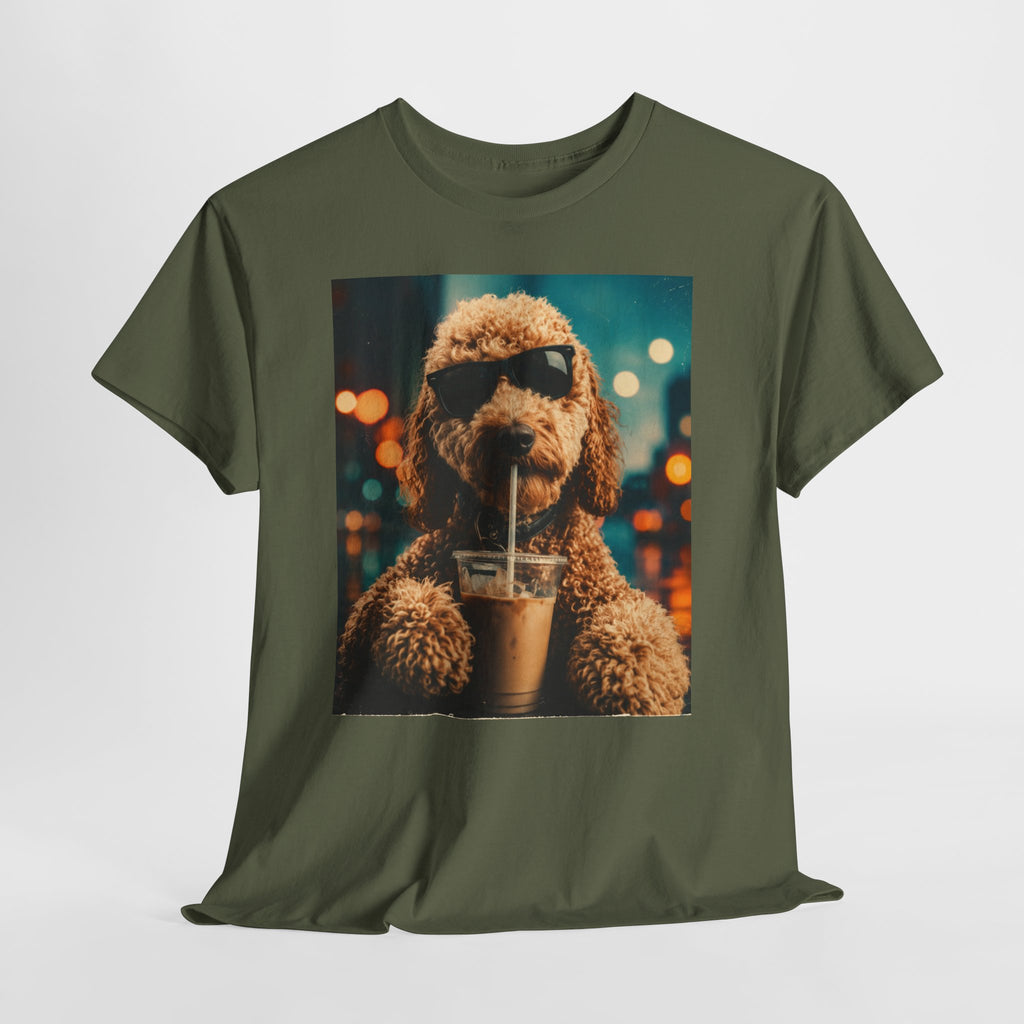 Dog with Coffee T-Shirt — Cool Poodle Drinking Iced Coffee Graphic Tee