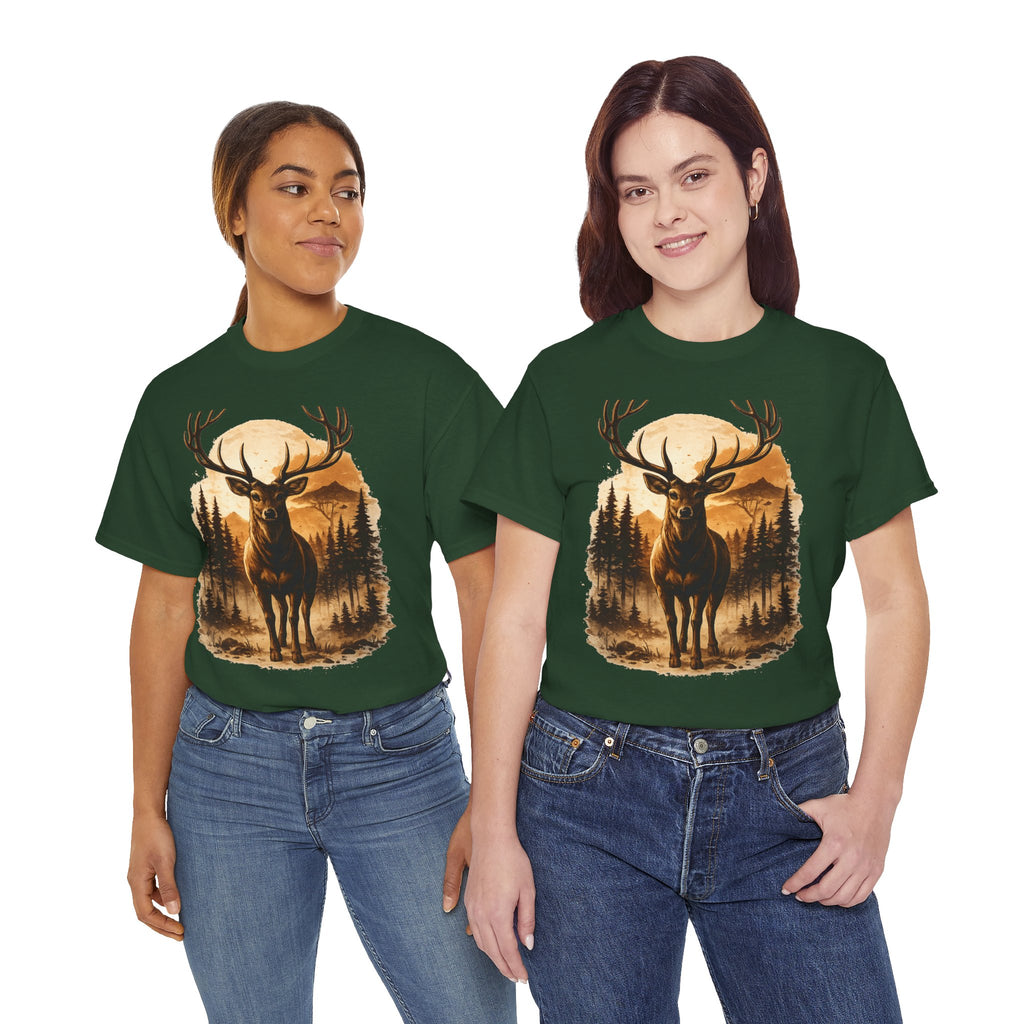 Deer Sunset Graphic Tee — Wilderness Stag Nature T-Shirt