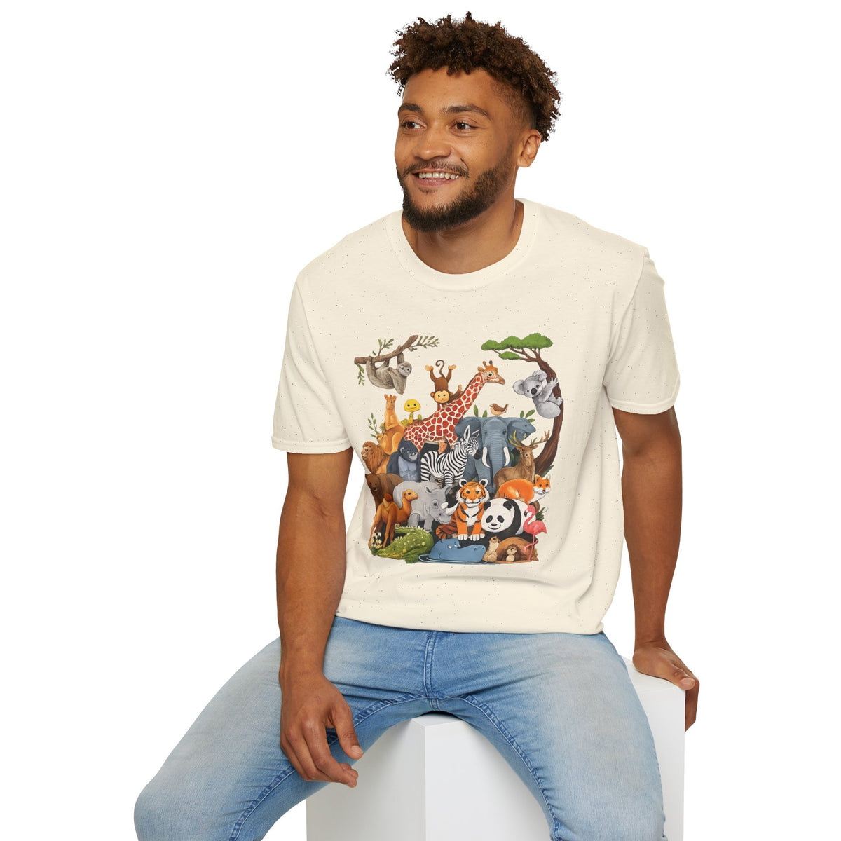 Safari Jungle Animals T-Shirt — Cute Giraffe, Zebra & Elephant Graphic Tee