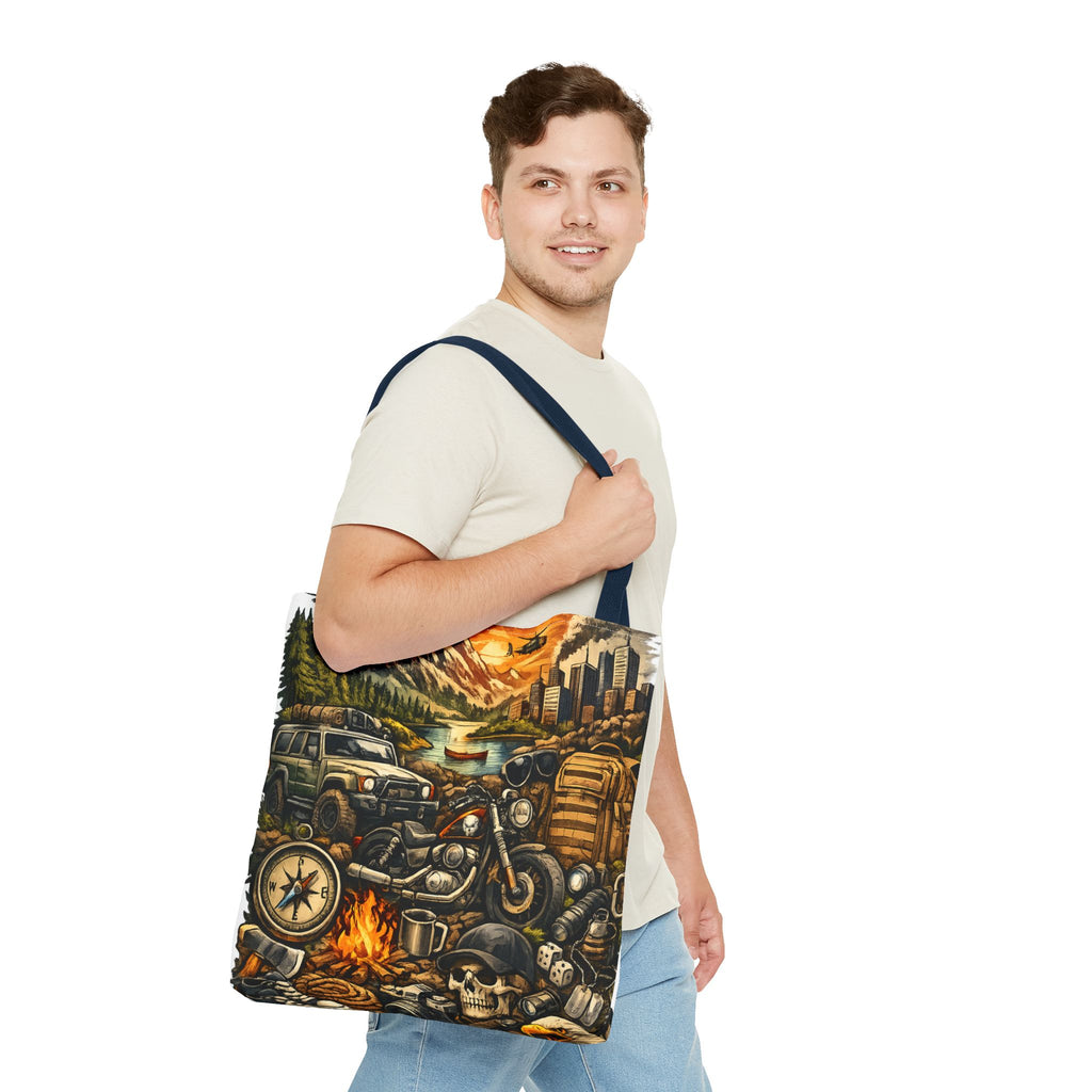 Adventure Motorcycle Tote Bag — Campfire Road Trip All-Over Print