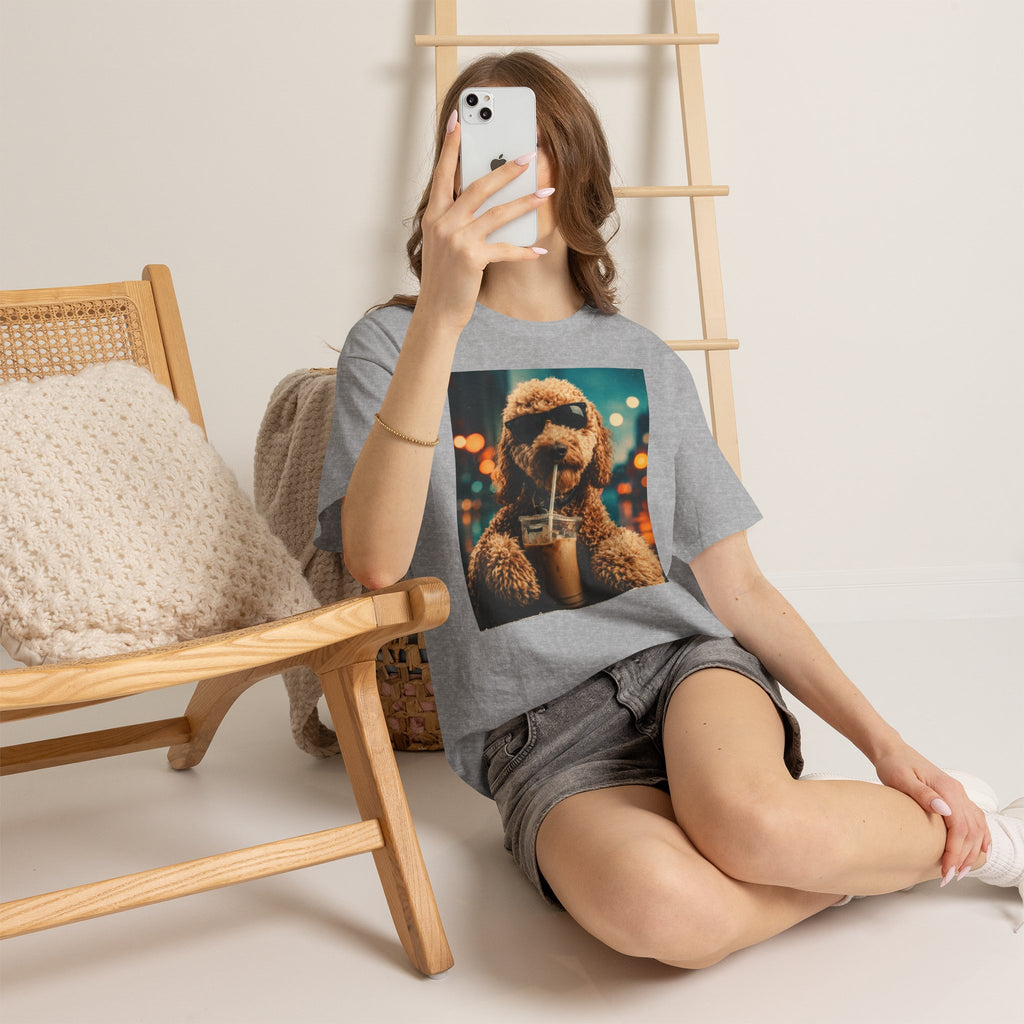 Dog with Coffee T-Shirt — Cool Poodle Drinking Iced Coffee Graphic Tee