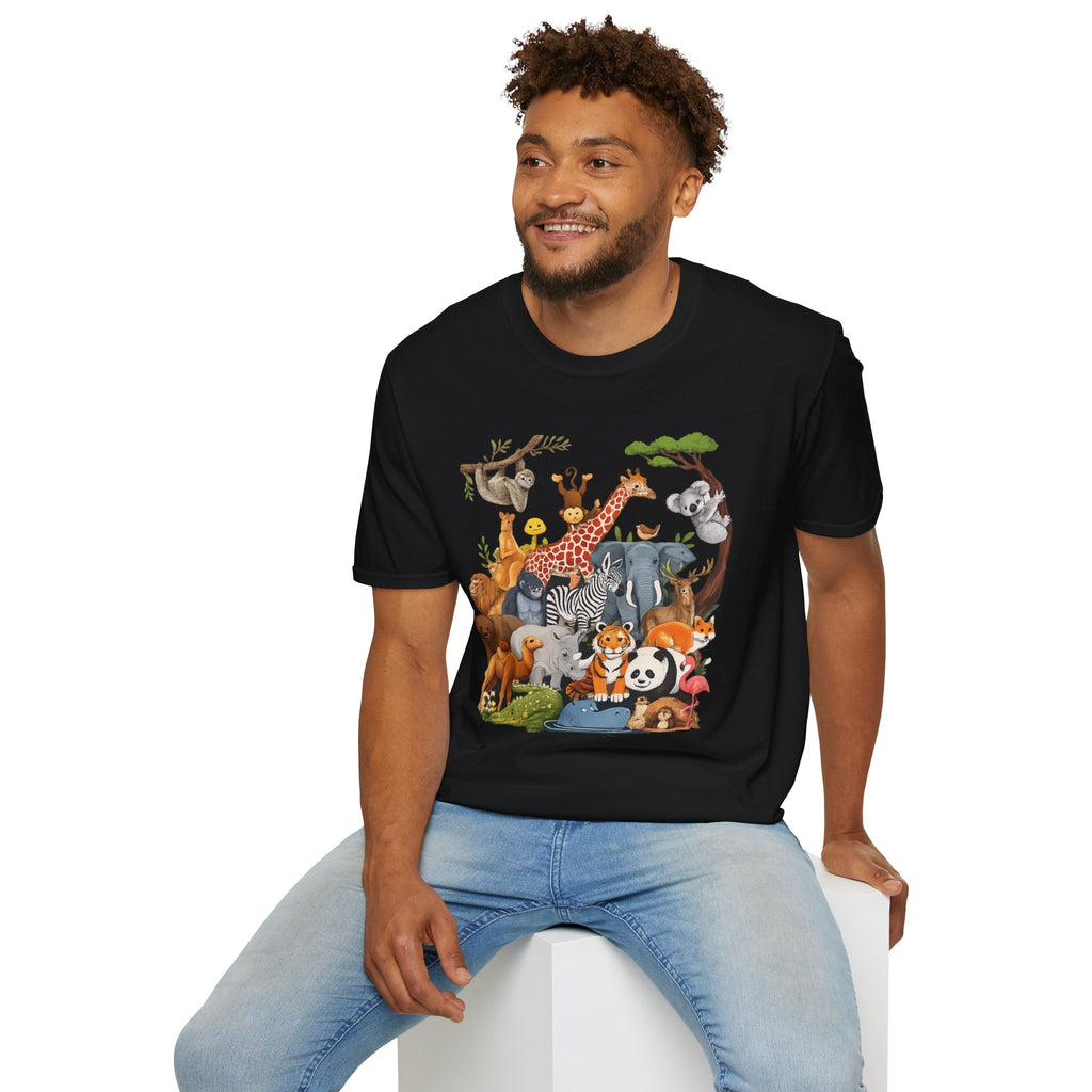 Safari Jungle Animals T-Shirt — Cute Giraffe, Zebra & Elephant Graphic Tee