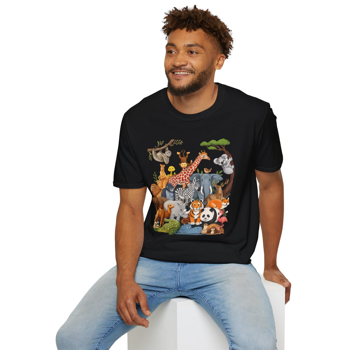 Safari Jungle Animals T-Shirt — Cute Giraffe, Zebra & Elephant Graphic Tee