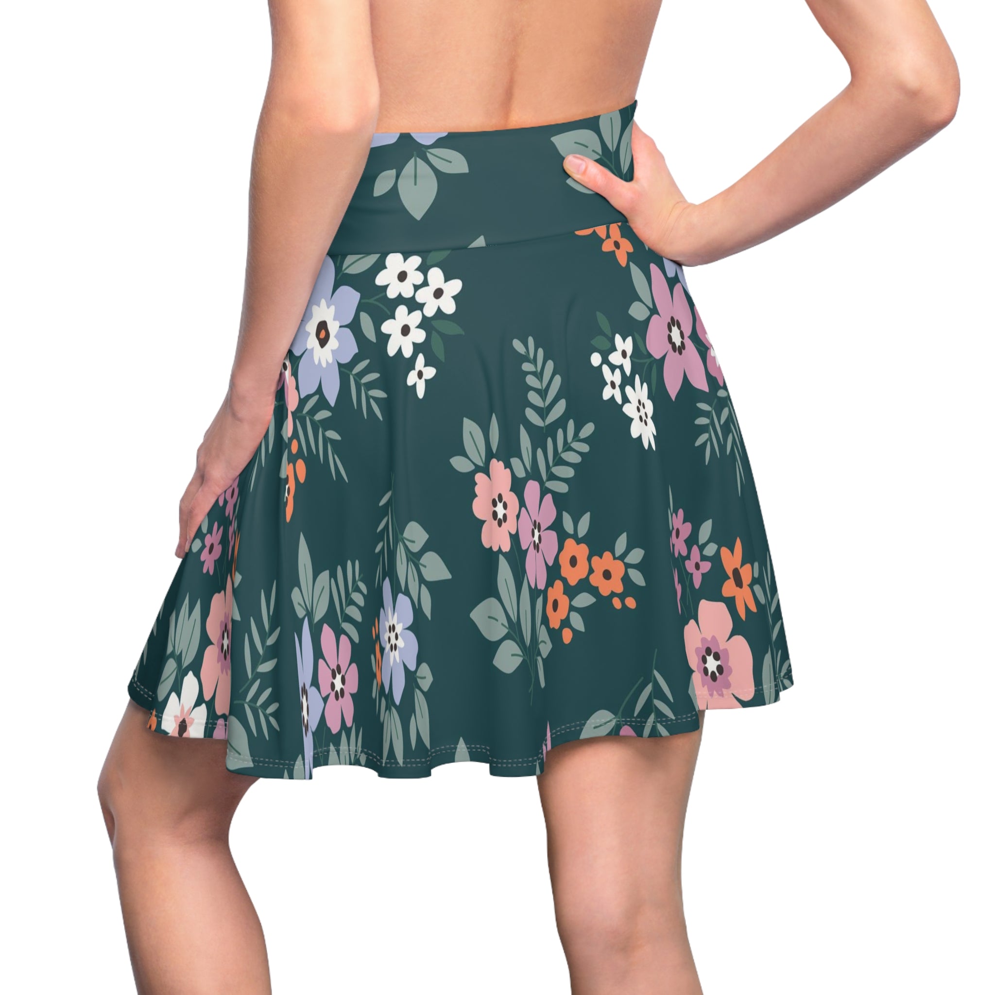 Floral Teal Skater Skirt — Pink & Peach Blossom AOP