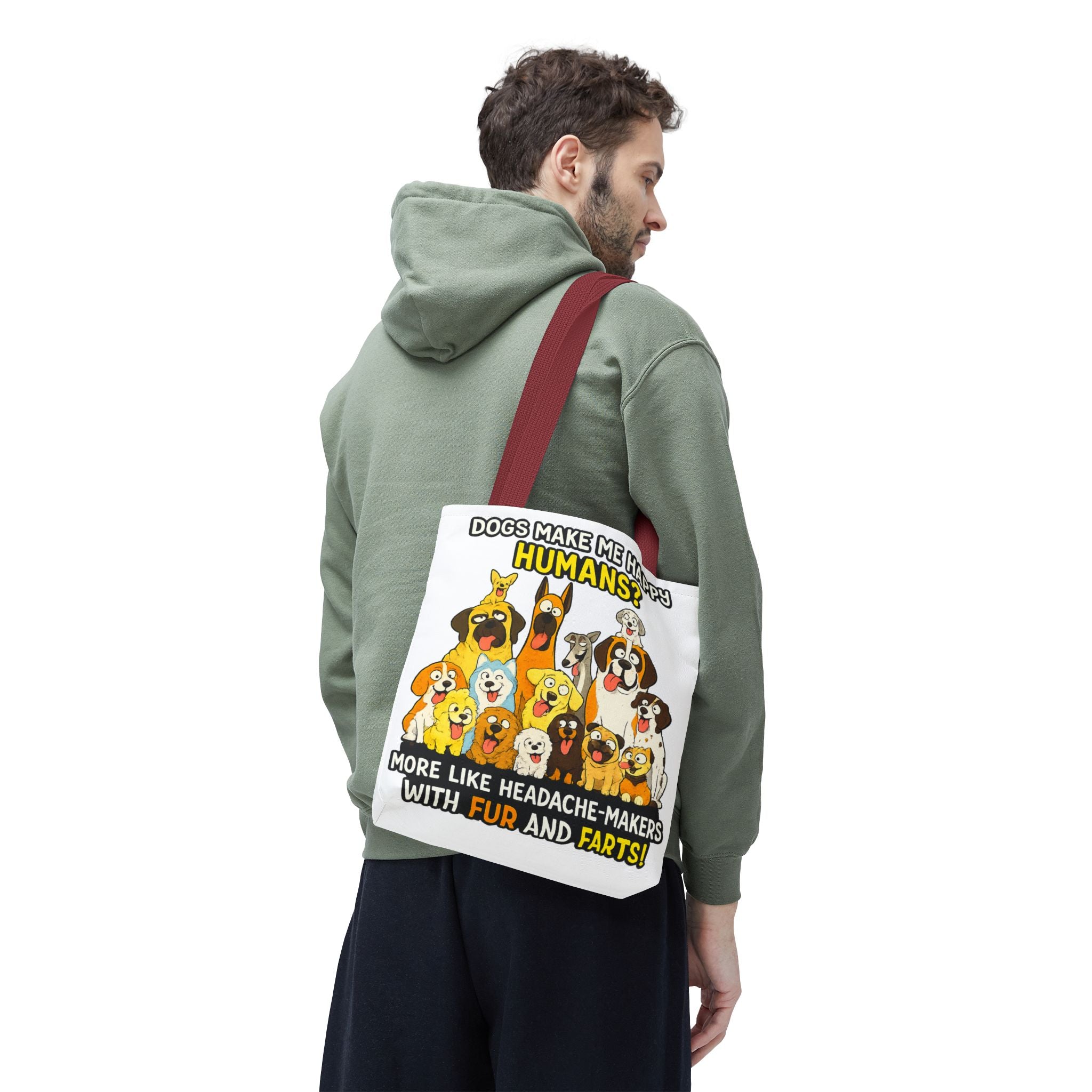Dog Lover Tote Bag — "Dogs Make Me Happy, Humans? More Like Headache-Makers" Cute Cartoon Dogs