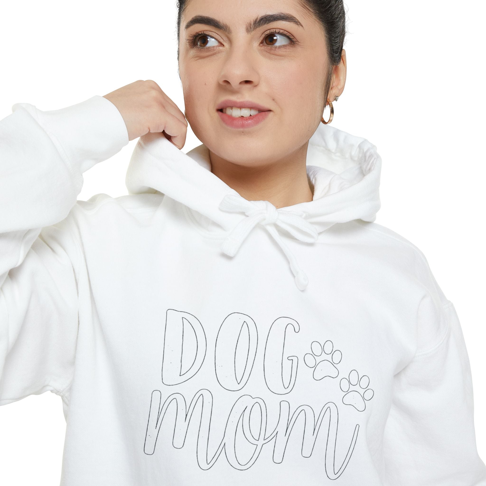 Dog Mom Hoodie — Cozy Garment-Dyed Pullover with Paw Print Script