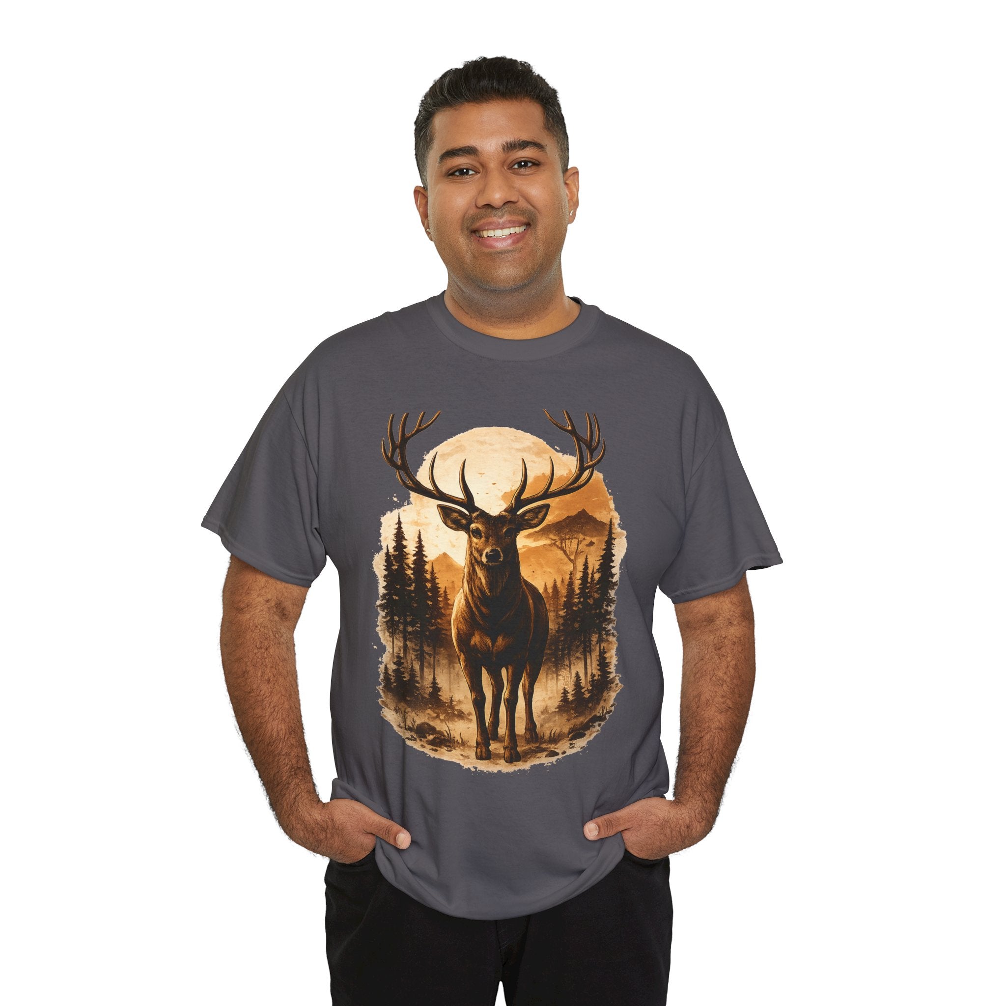 Deer Sunset Graphic Tee — Wilderness Stag Nature T-Shirt