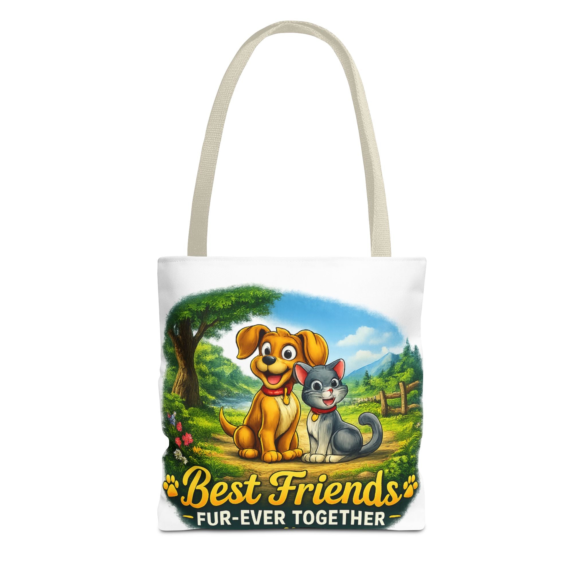 Tote Bag — "Best Friends Fur-Ever Together" Cute Dog & Cat Pet Lover Tote