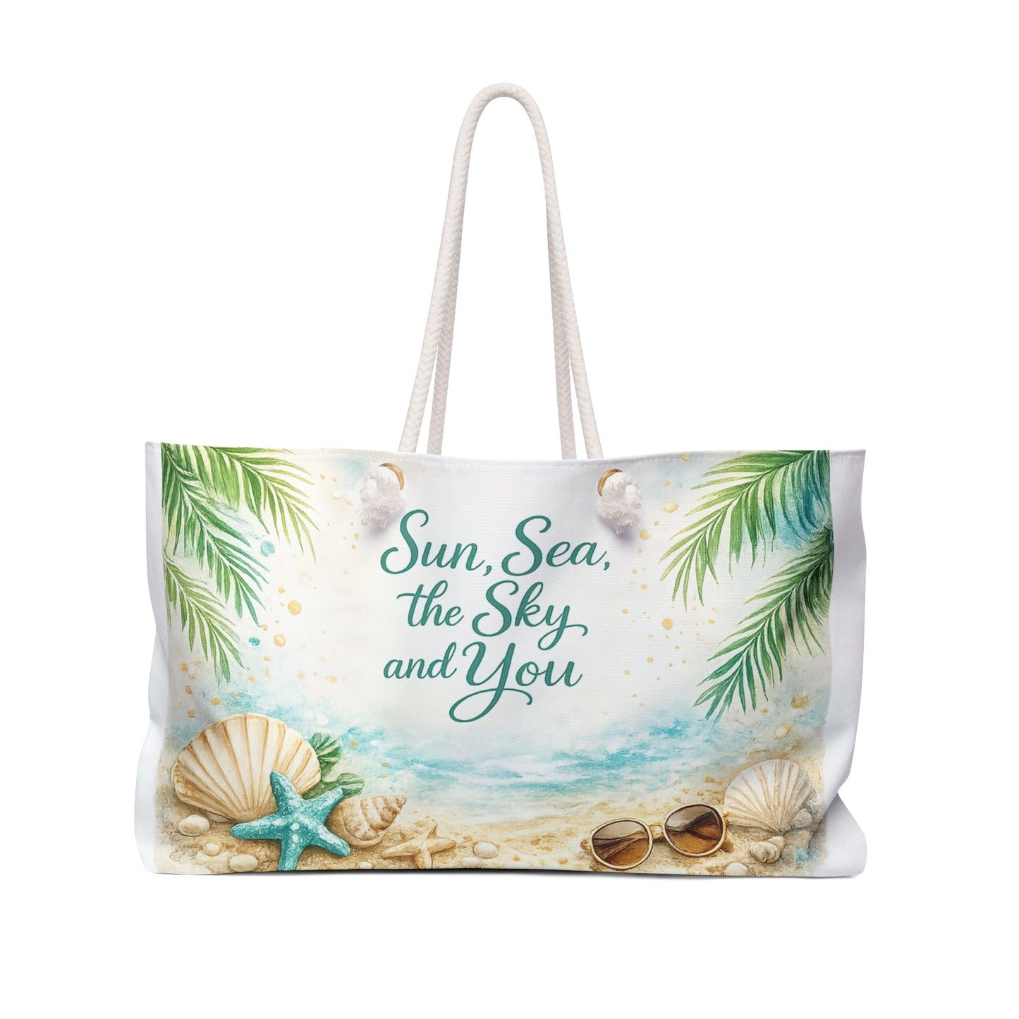 Beach Weekender Bag - "Sun, Sea, the Sky, and You" Canvas Travel Tote