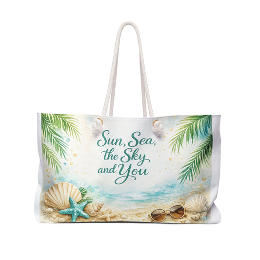 Beach Weekender Bag - "Sun, Sea, the Sky, and You" Canvas Travel Tote