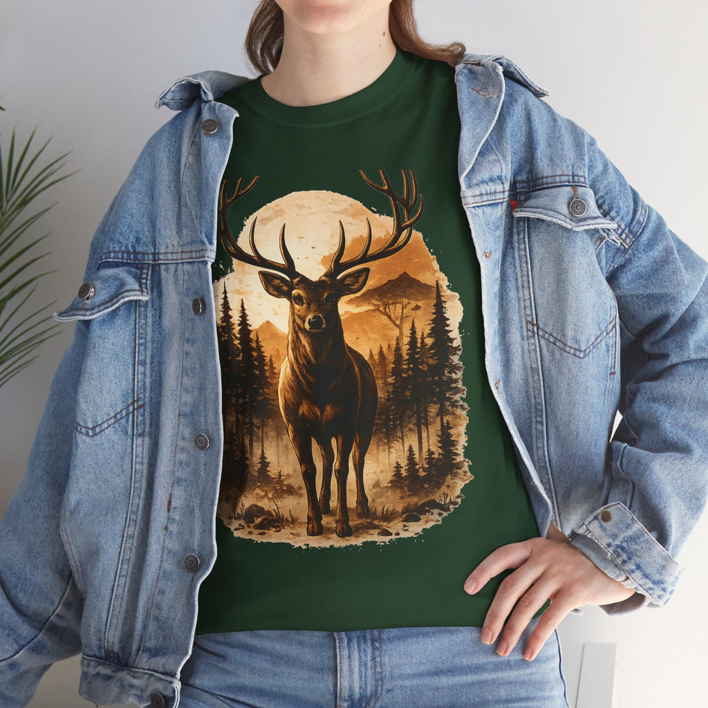 Deer Sunset Graphic Tee — Wilderness Stag Nature T-Shirt