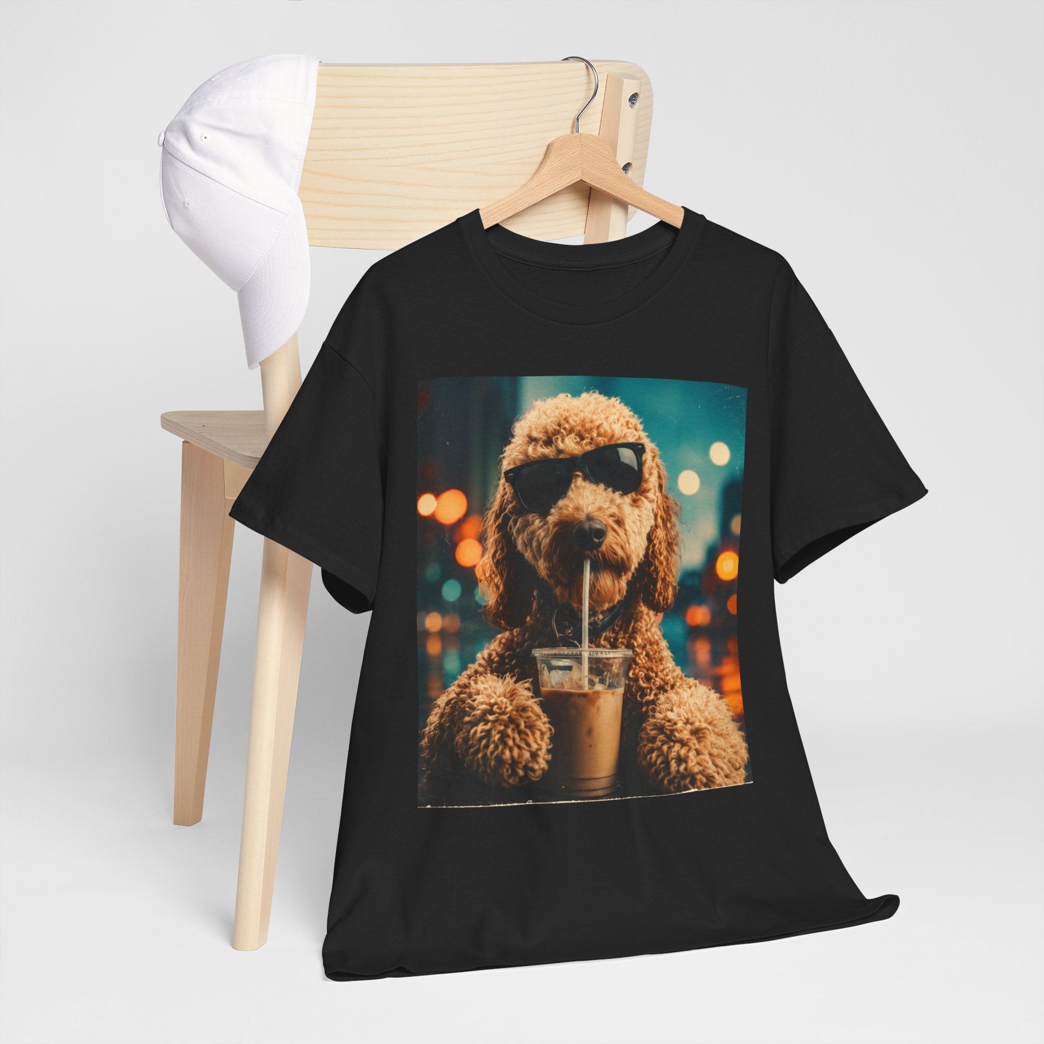 Dog with Coffee T-Shirt — Cool Poodle Drinking Iced Coffee Graphic Tee