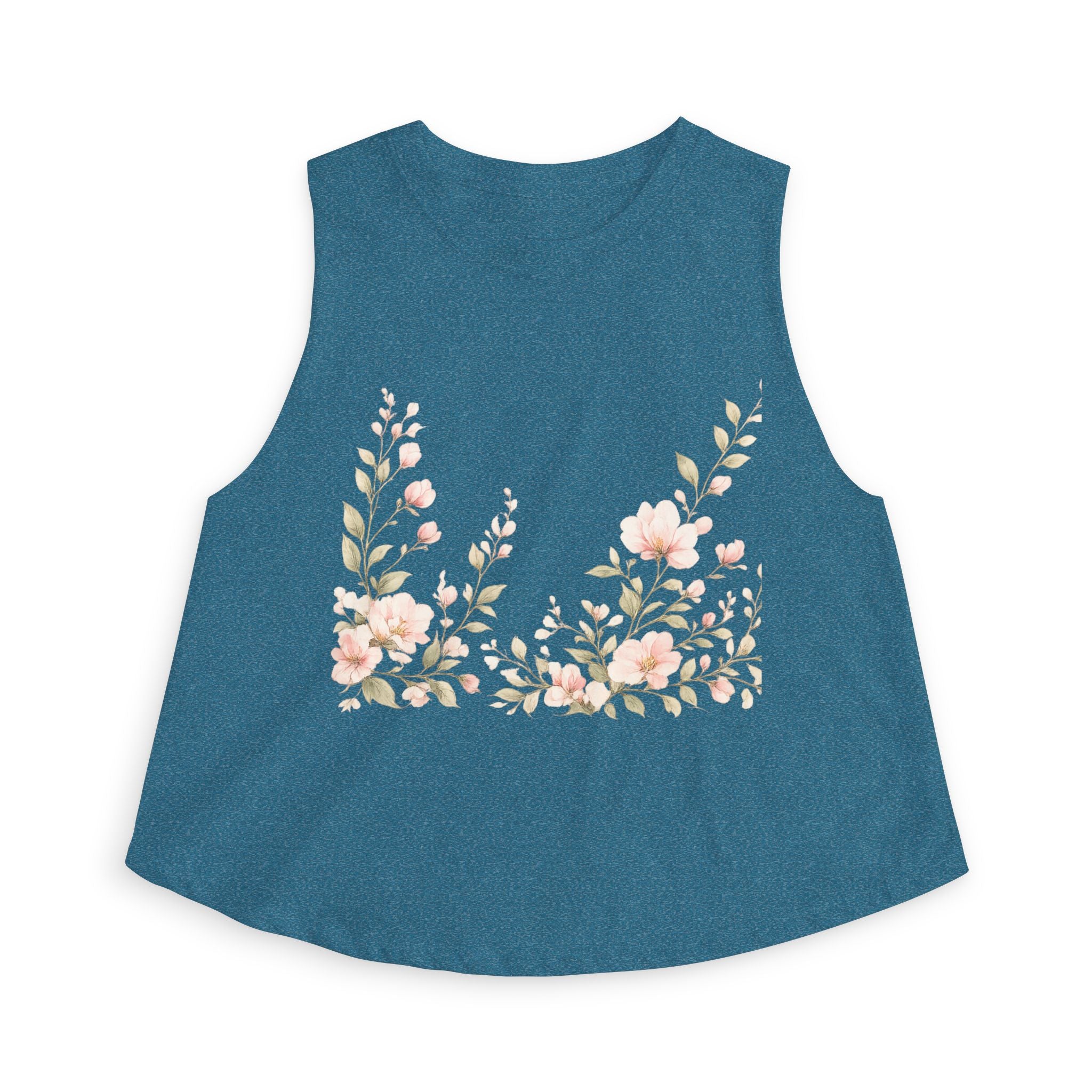 Floral Crop Top — Soft Pink Watercolor Blossoms