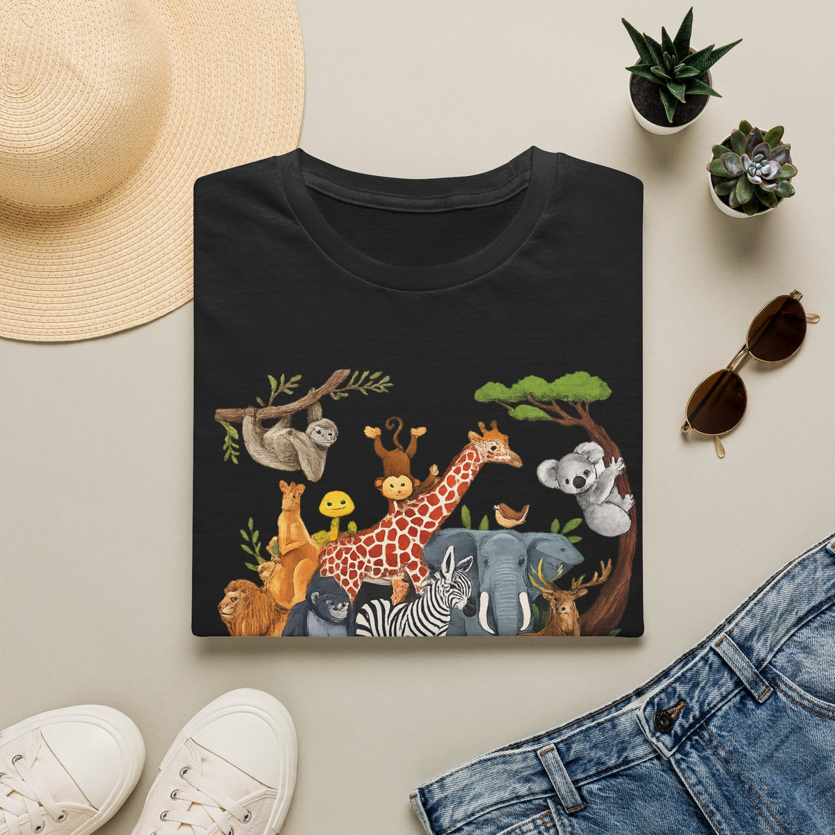 Safari Jungle Animals T-Shirt — Cute Giraffe, Zebra & Elephant Graphic Tee