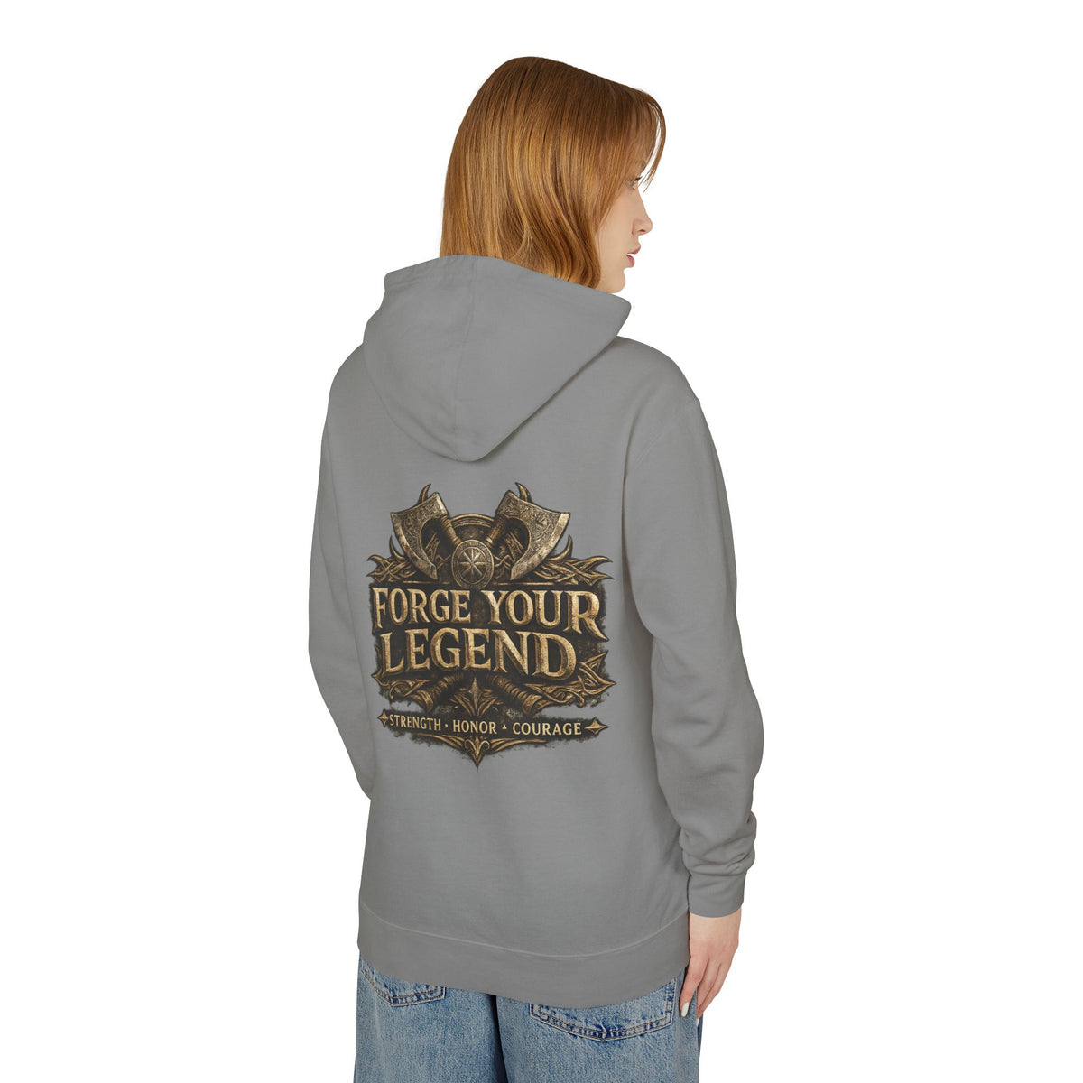 Viking Warrior Hoodie — "Forge Your Legend" Shield & Helmet Sweatshirt
