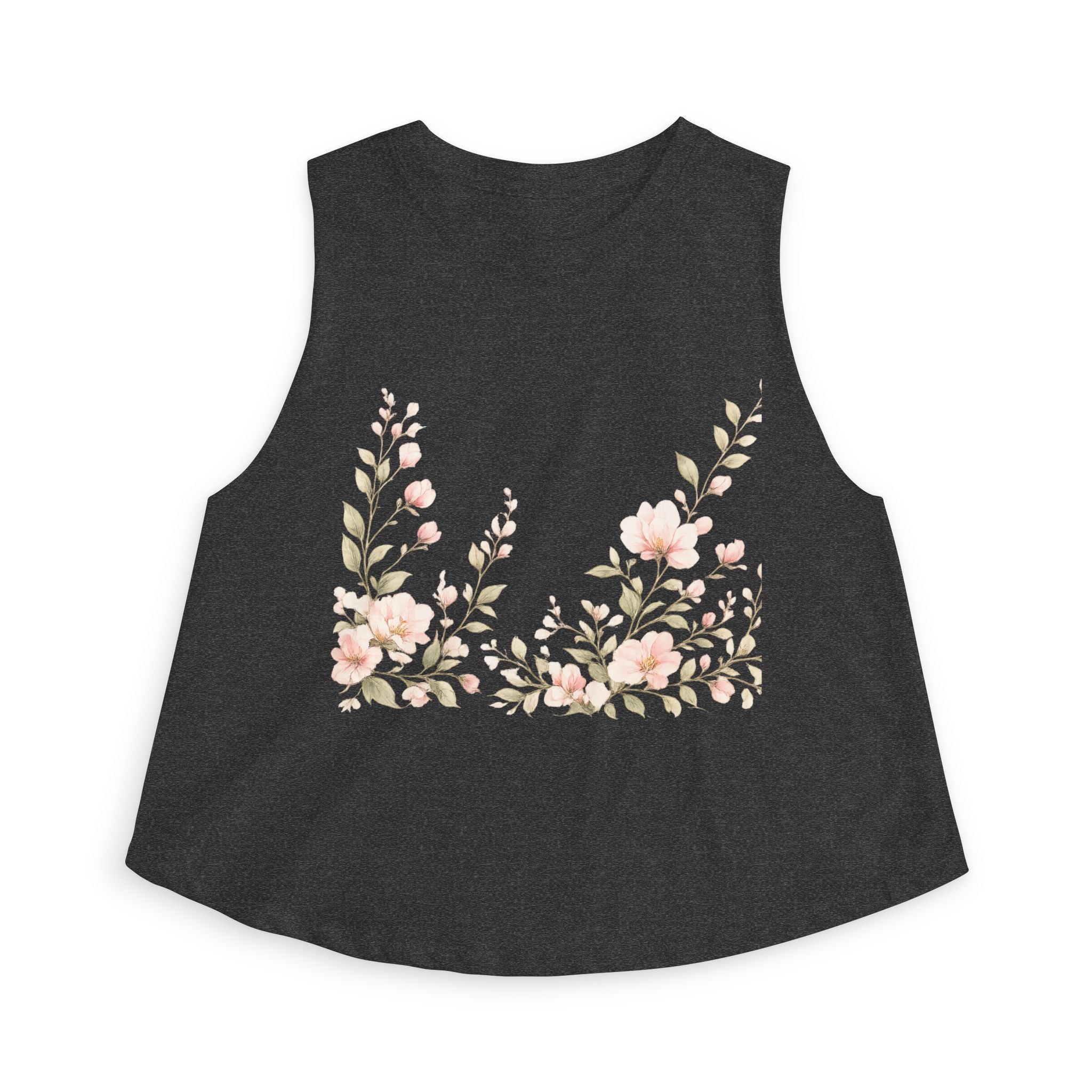 Floral Crop Top — Soft Pink Watercolor Blossoms