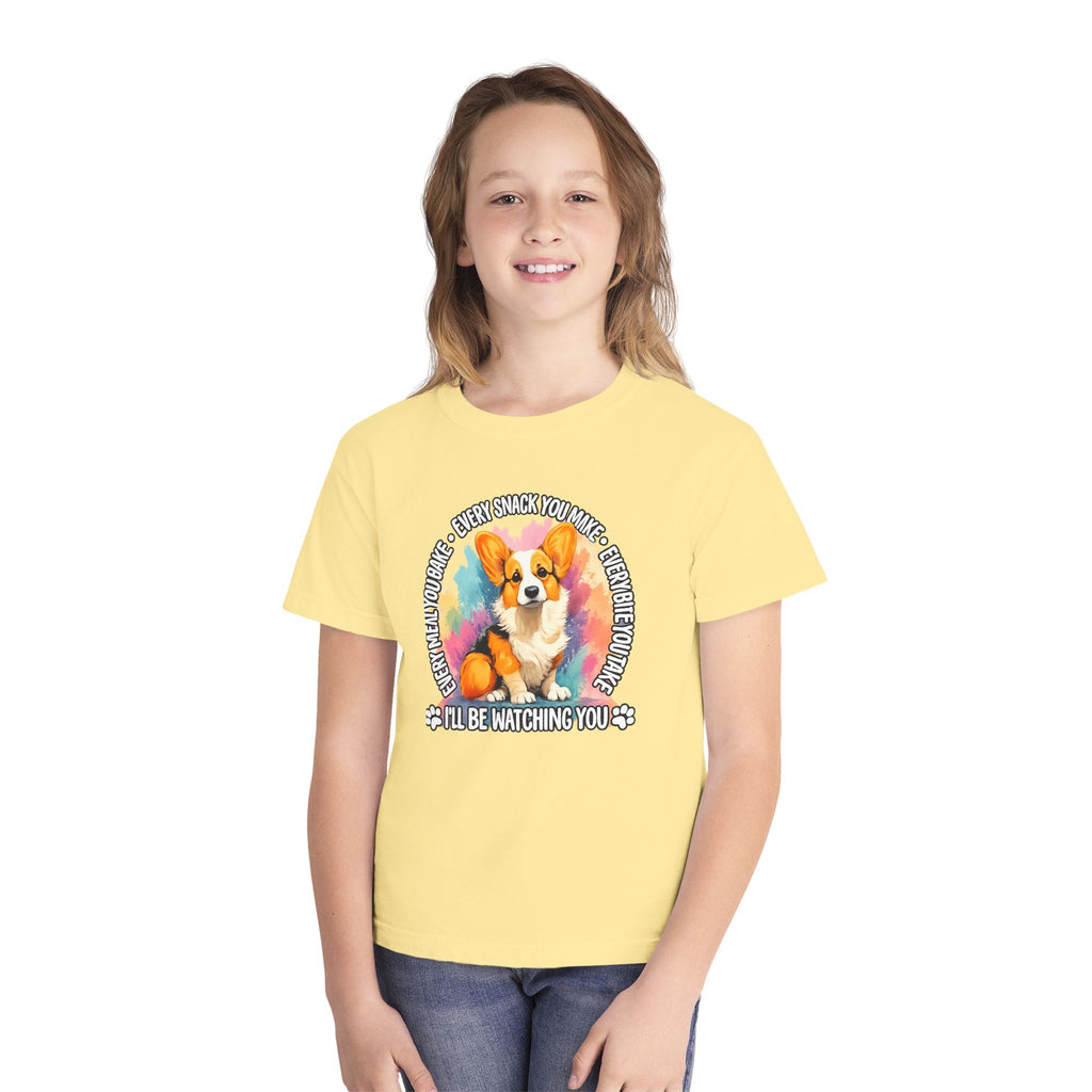 Corgi Snack Watch Youth Tee — "I'll Be Watching You" Cute Dog Graphic Shirt
