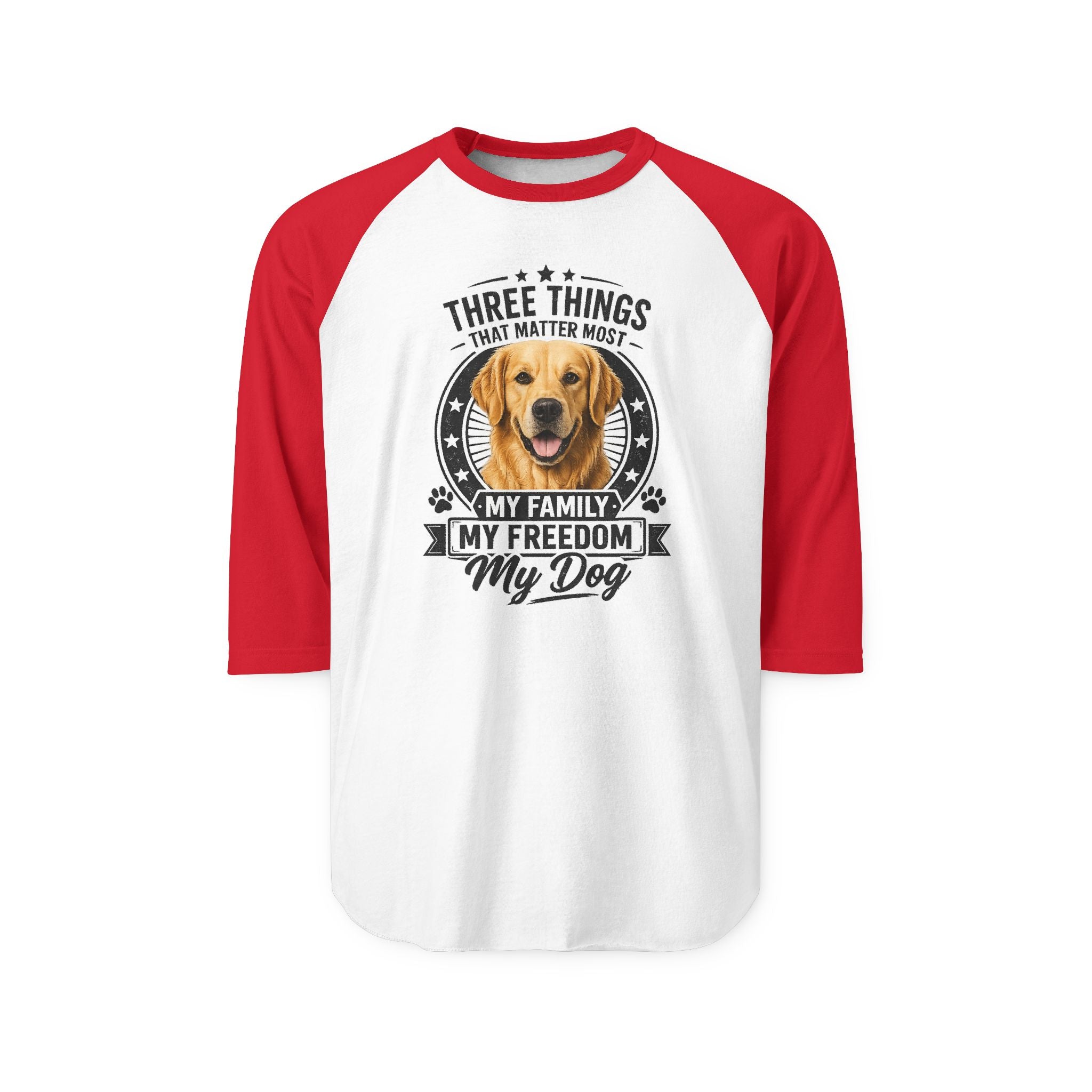 Golden Retriever Raglan Shirt - "My Family Has Paws" Dog Lover Baseball Tee