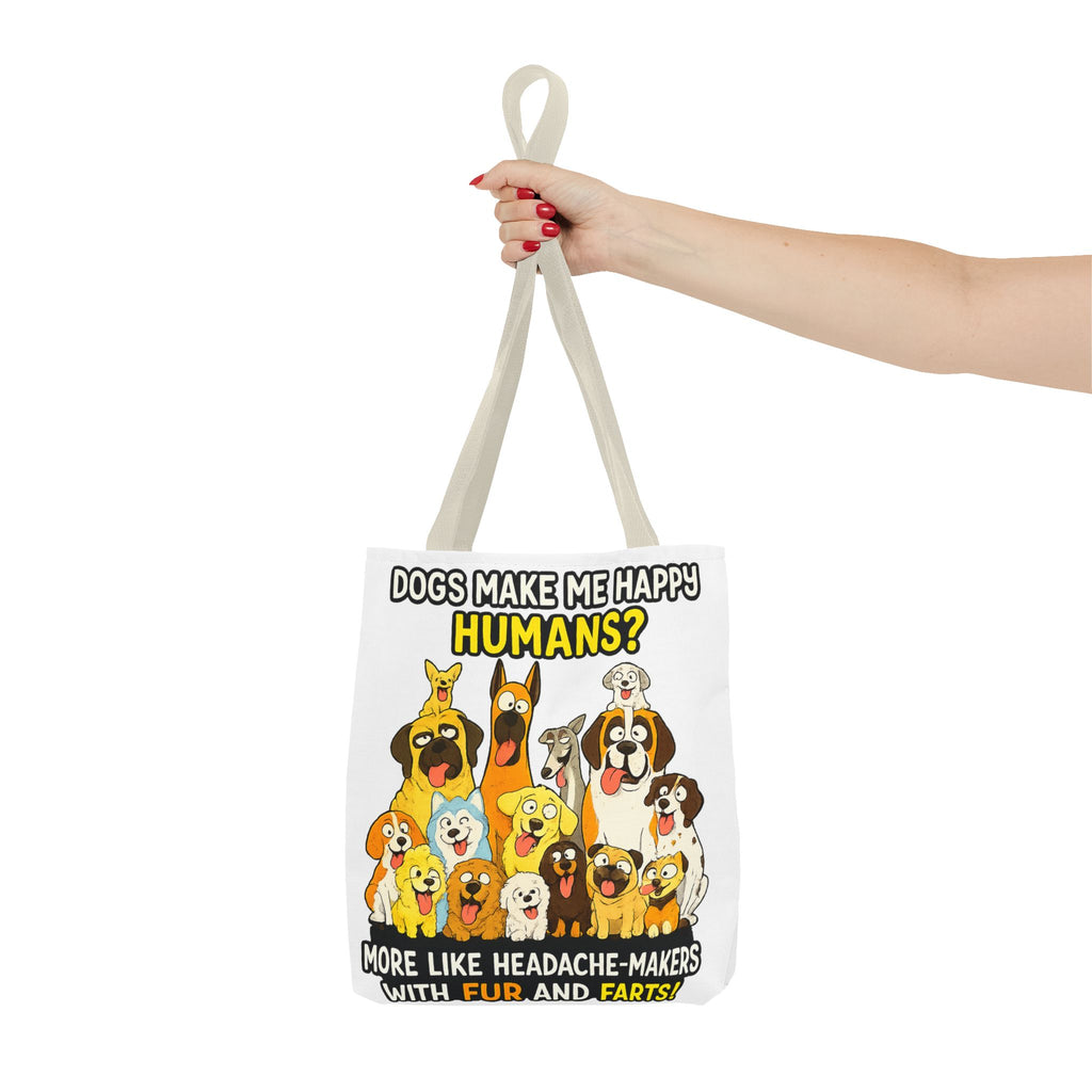 Dog Lover Tote Bag — "Dogs Make Me Happy, Humans? More Like Headache-Makers" Cute Cartoon Dogs