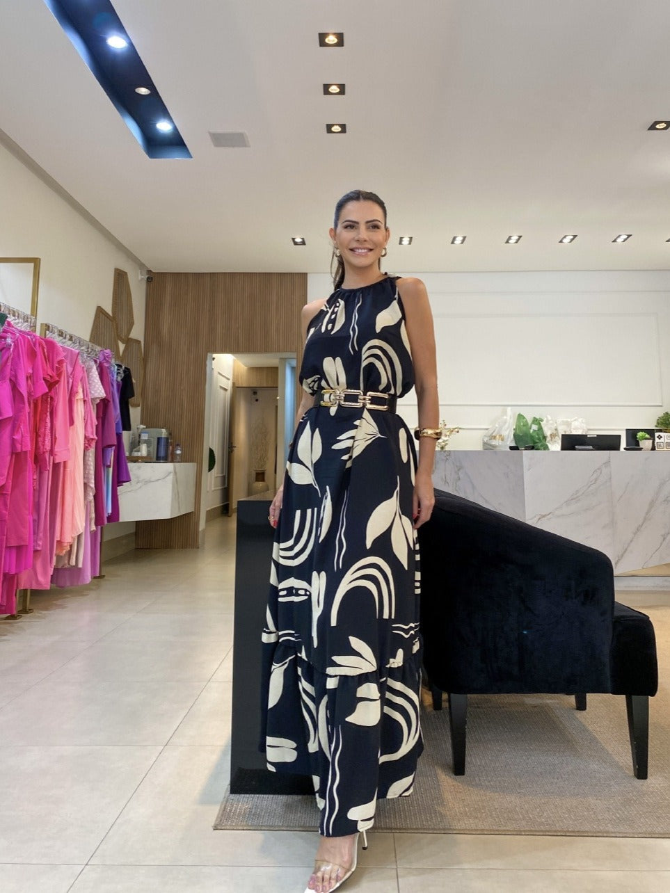 New black and white printed camisole long skirt for women