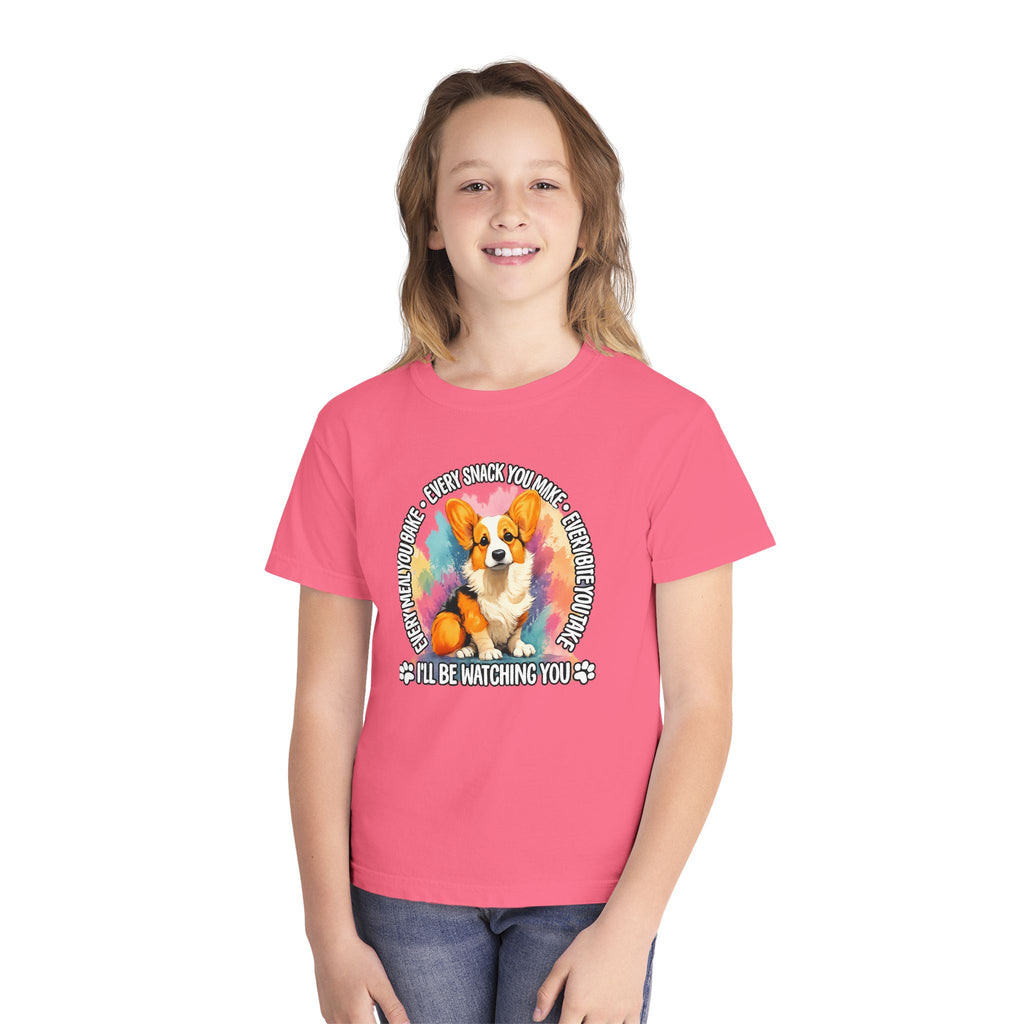 Corgi Snack Watch Youth Tee — "I'll Be Watching You" Cute Dog Graphic Shirt