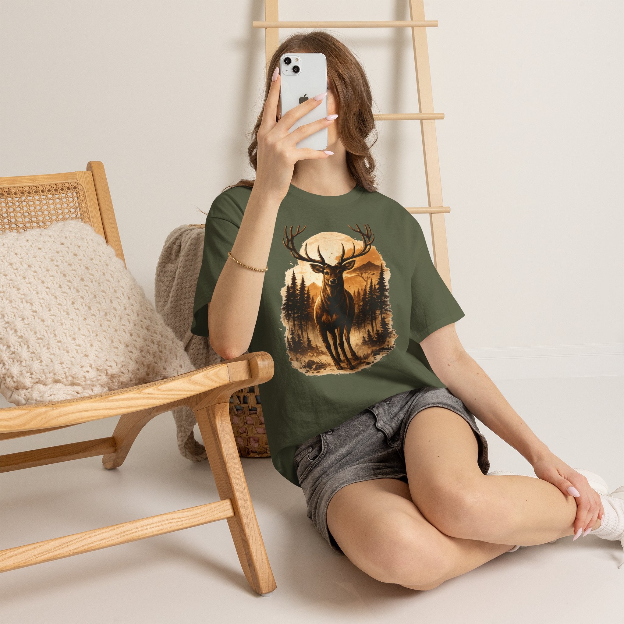 Deer Sunset Graphic Tee — Wilderness Stag Nature T-Shirt
