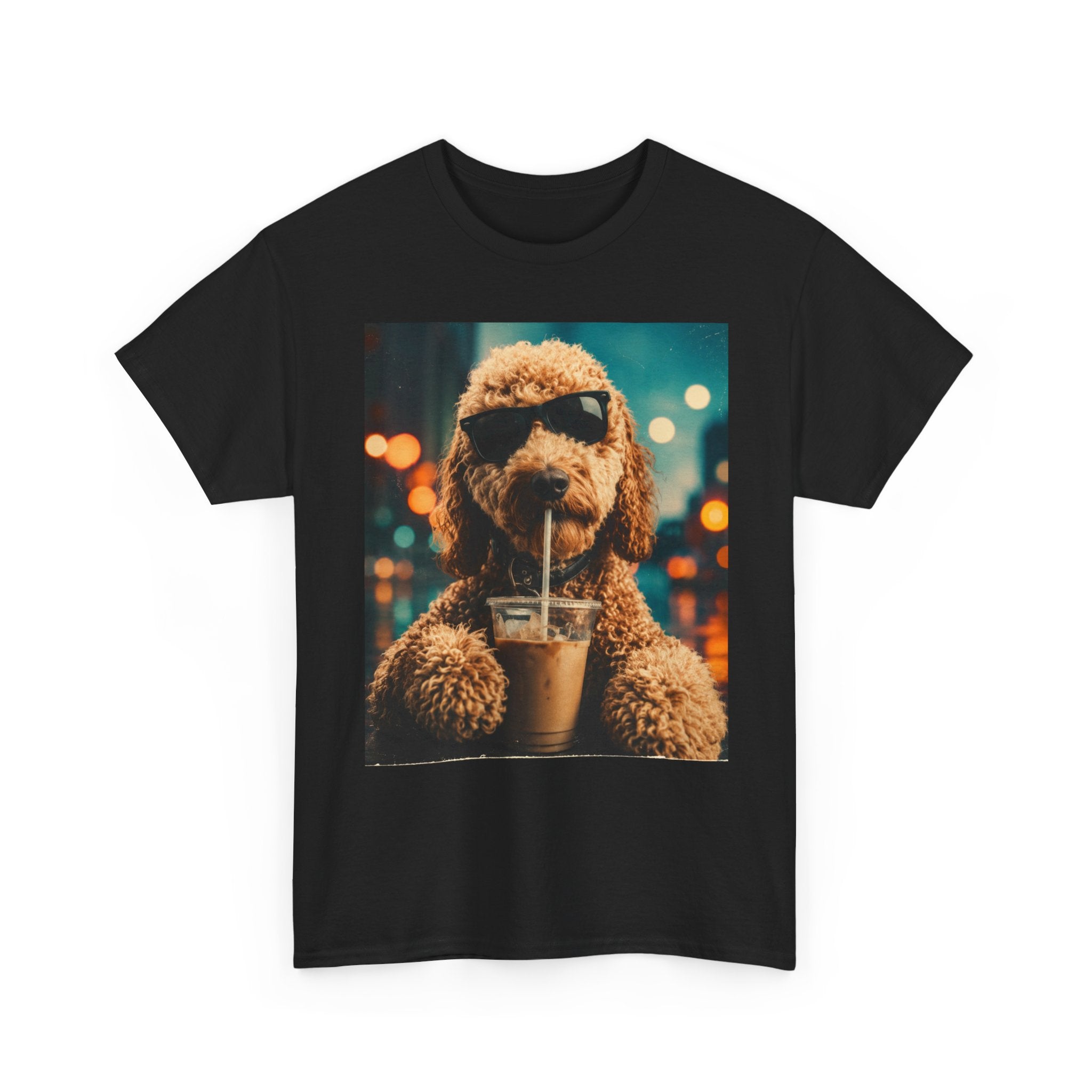 Dog with Coffee T-Shirt — Cool Poodle Drinking Iced Coffee Graphic Tee