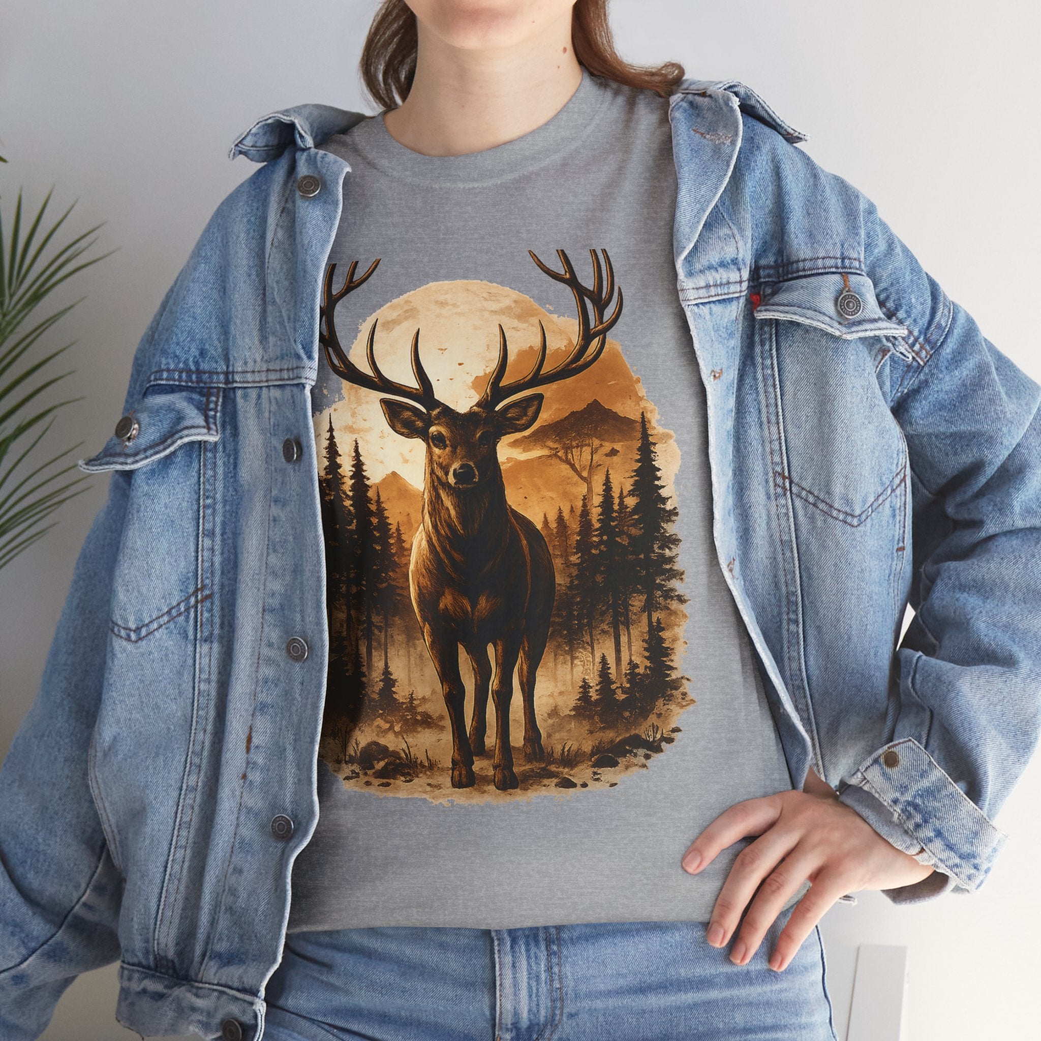 Deer Sunset Graphic Tee — Wilderness Stag Nature T-Shirt