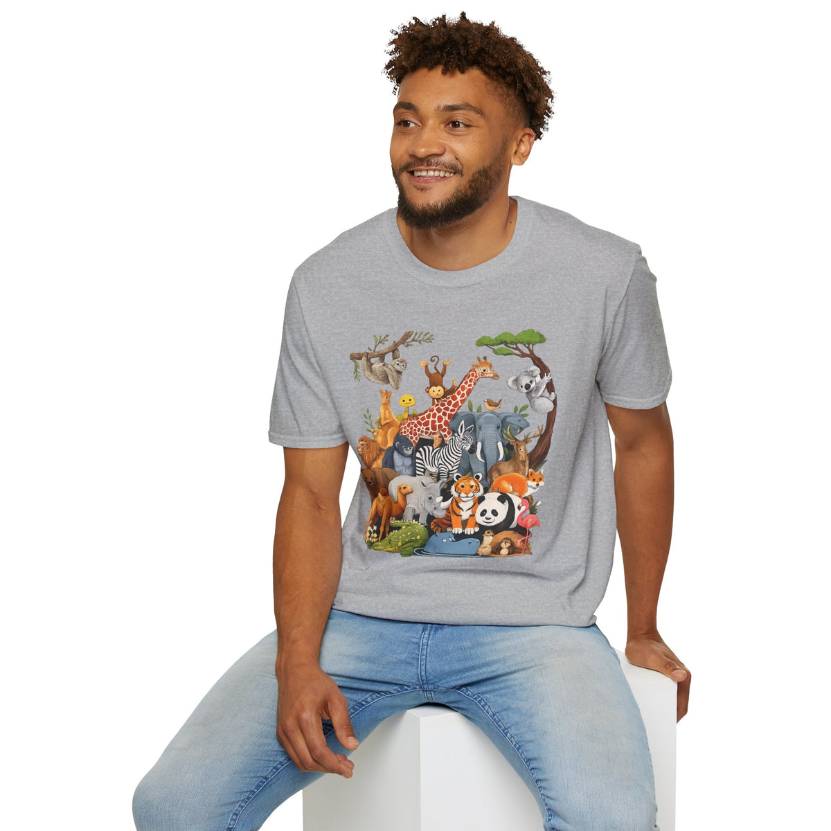 Safari Jungle Animals T-Shirt — Cute Giraffe, Zebra & Elephant Graphic Tee