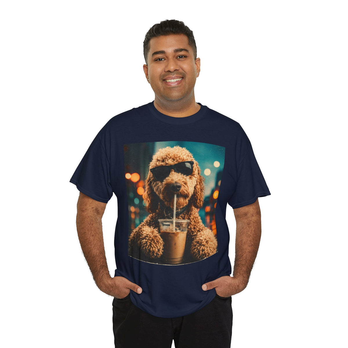 Dog with Coffee T-Shirt — Cool Poodle Drinking Iced Coffee Graphic Tee