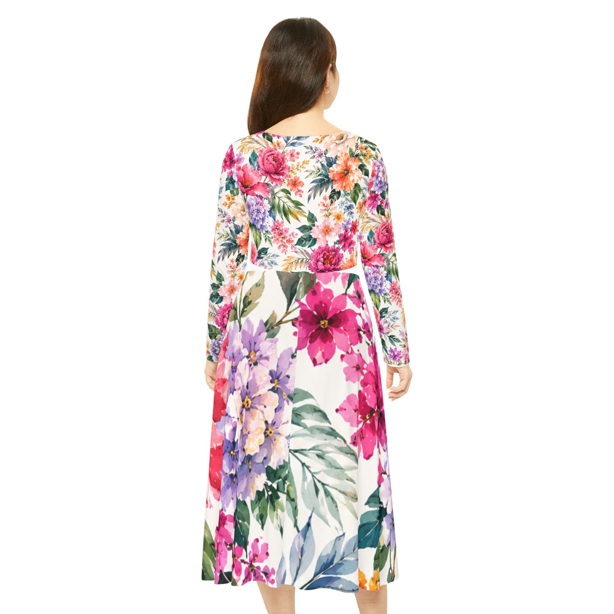 Floral Long-Sleeve Dance Dress — Vintage Watercolor Garden Print