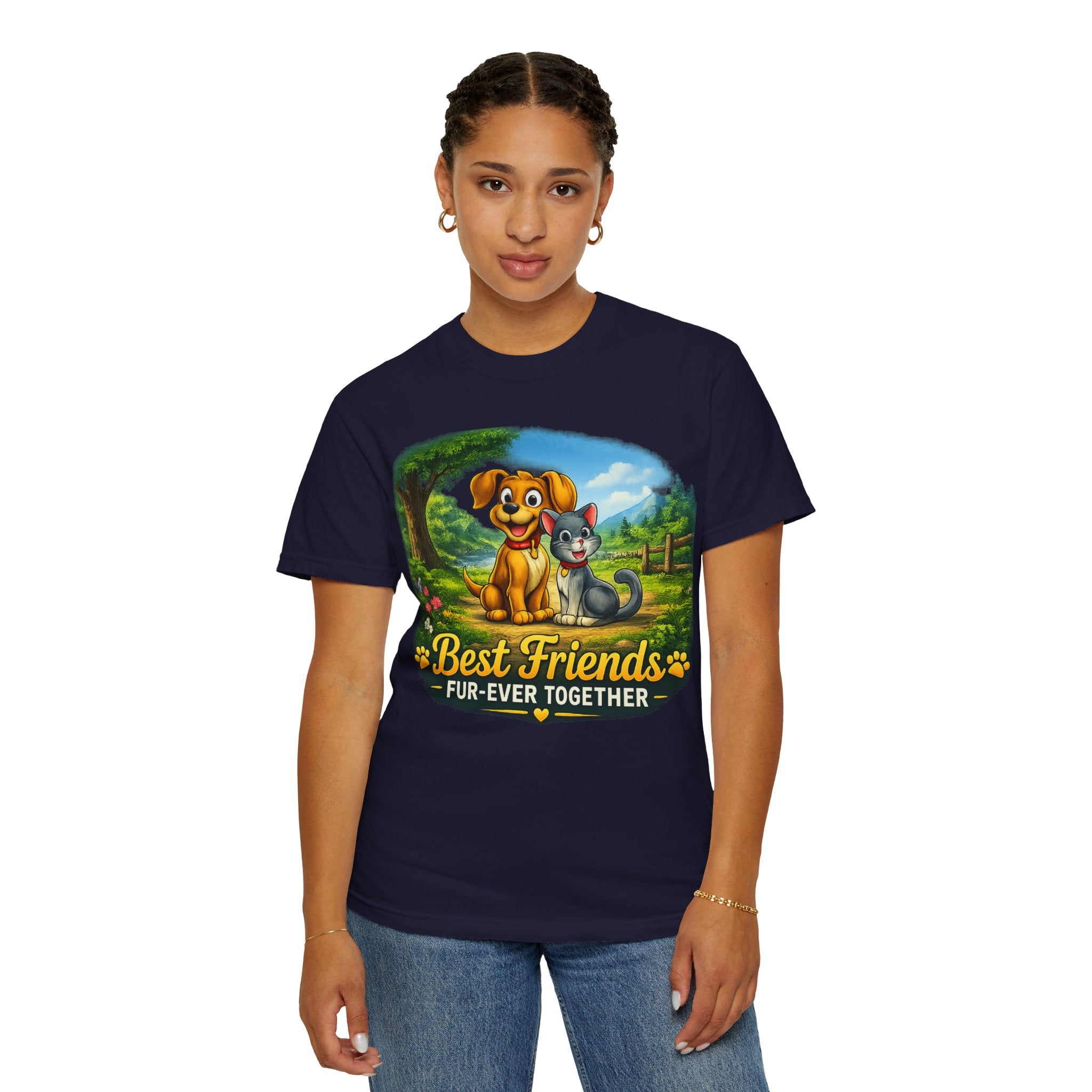 Best Friends T-Shirt — "Fur-Ever Together" Cute Dog & Cat Graphic Tee