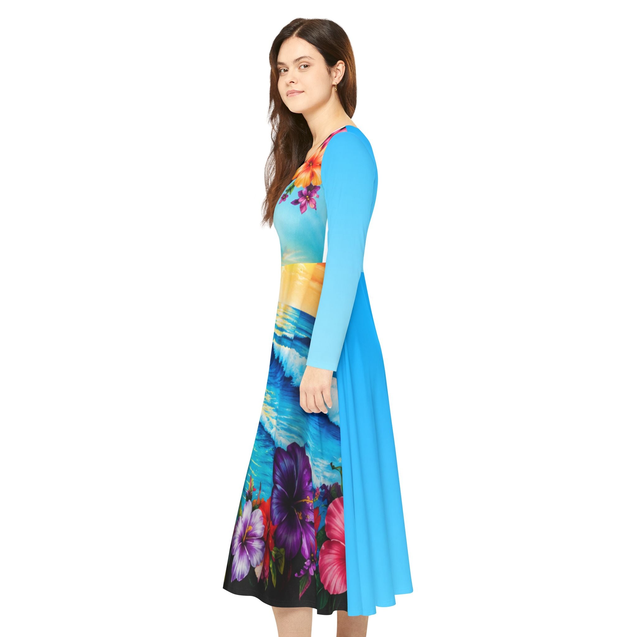 Tropical Sunset Dance Dress — Long Sleeve Floral AOP