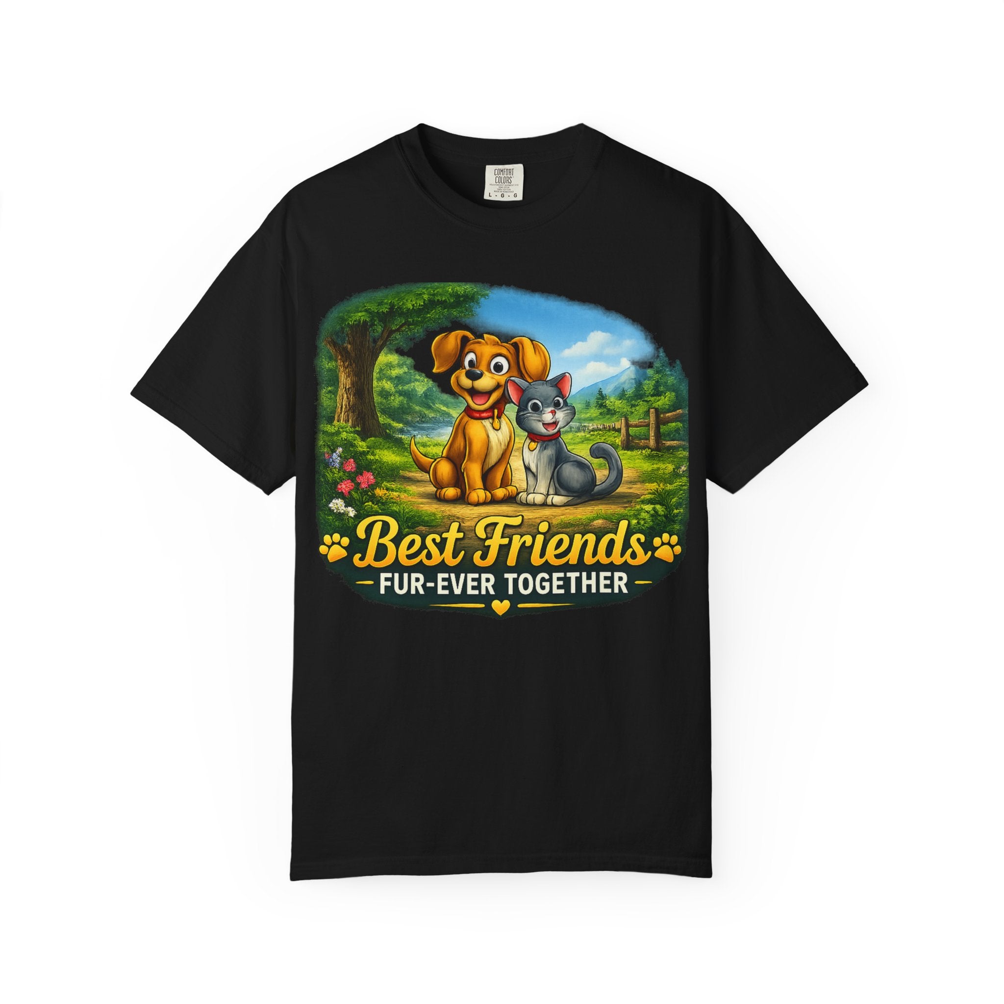 Best Friends T-Shirt — "Fur-Ever Together" Cute Dog & Cat Graphic Tee
