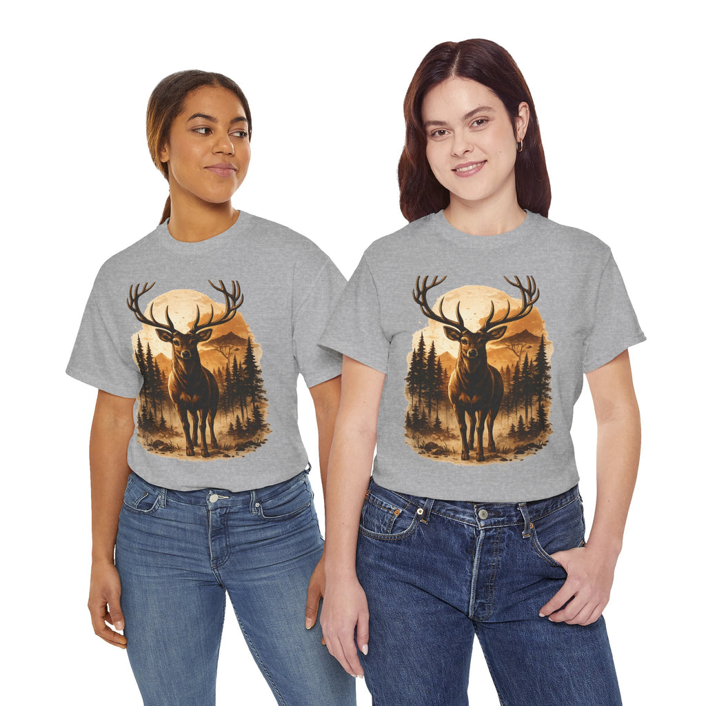 Deer Sunset Graphic Tee — Wilderness Stag Nature T-Shirt