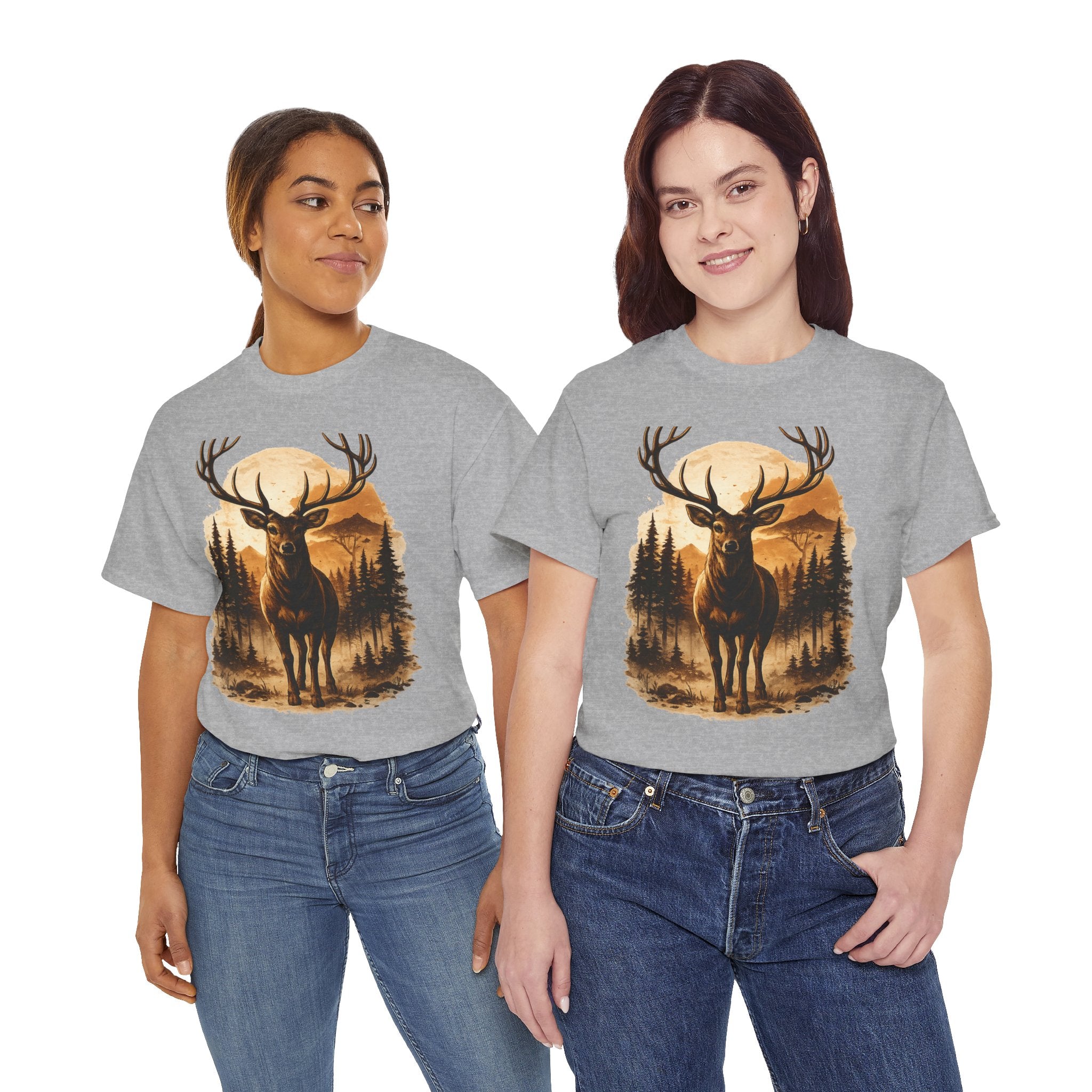Deer Sunset Graphic Tee — Wilderness Stag Nature T-Shirt