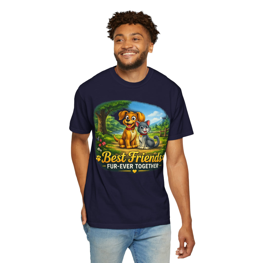 Best Friends T-Shirt — "Fur-Ever Together" Cute Dog & Cat Graphic Tee