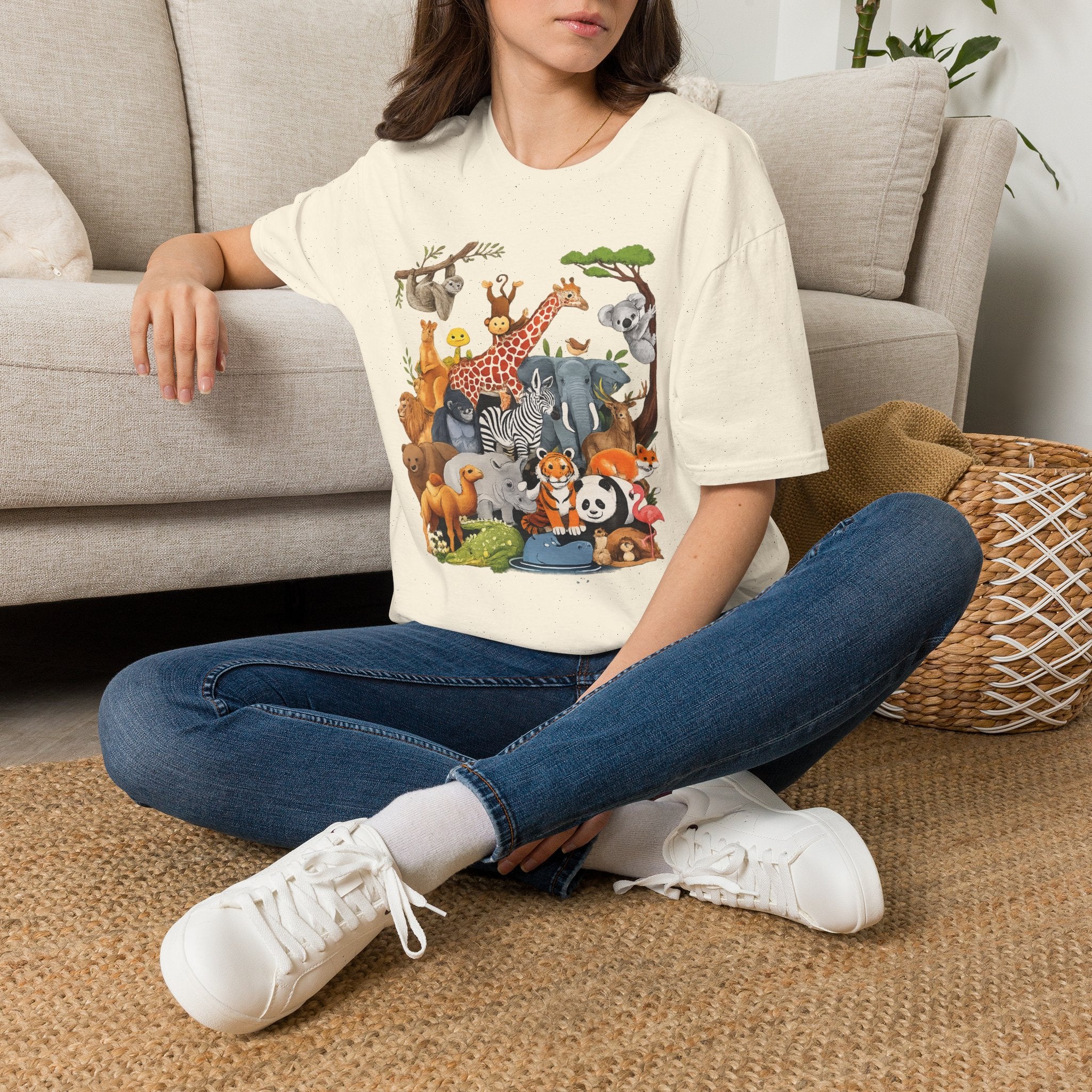 Safari Jungle Animals T-Shirt — Cute Giraffe, Zebra & Elephant Graphic Tee